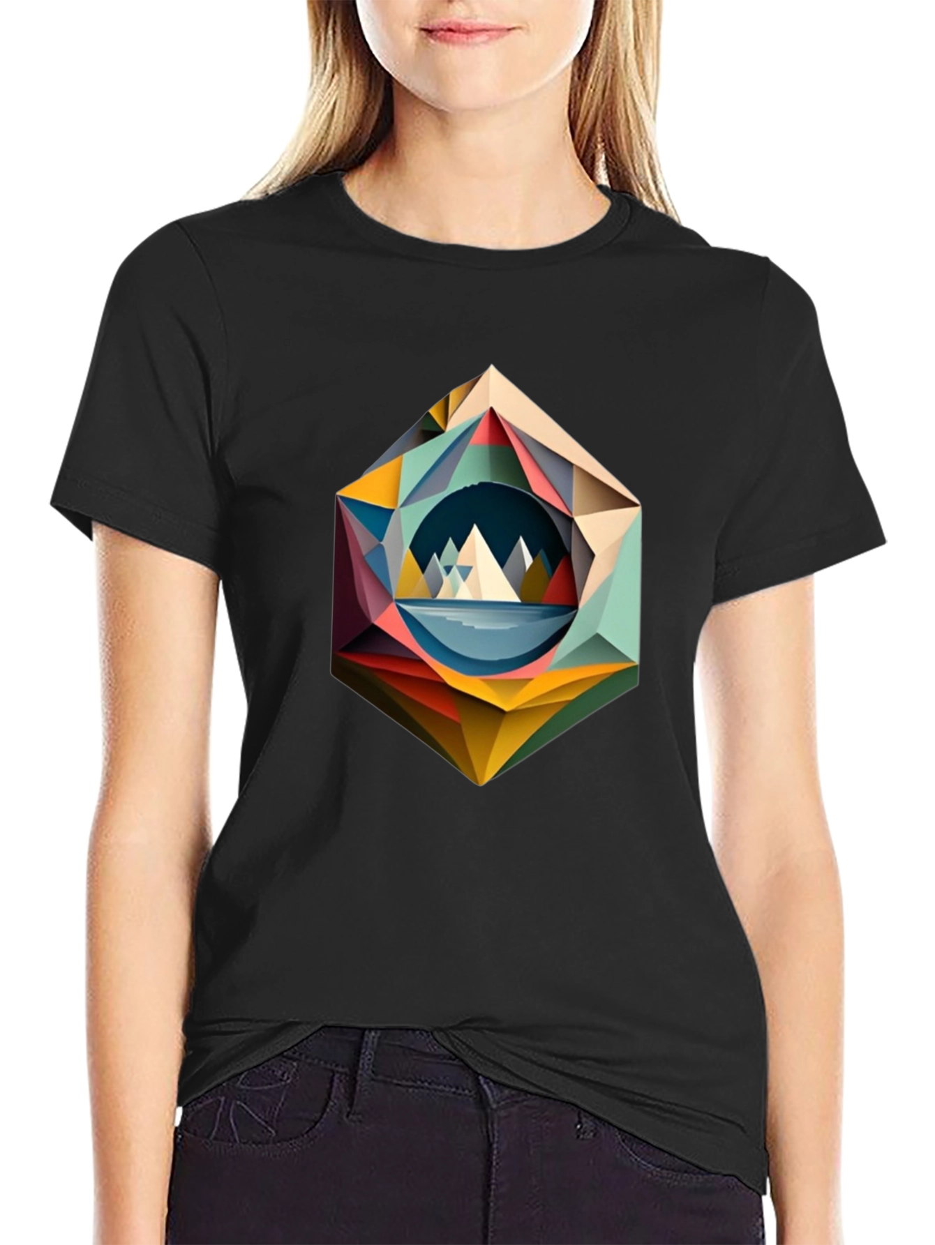 Geometric Mountain T-Shirt - Modern Art Design