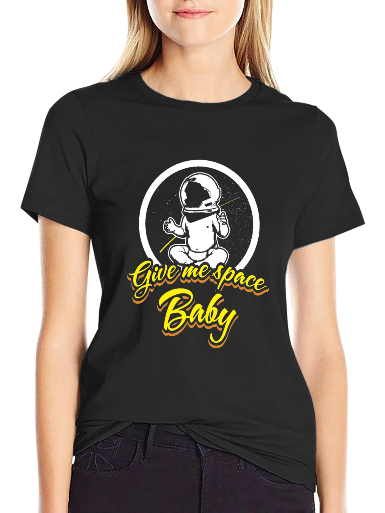 Give Me Space Baby Black Graphic T-Shirt