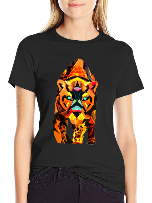 Abstract Geometric Tiger Graphic Tee - Black