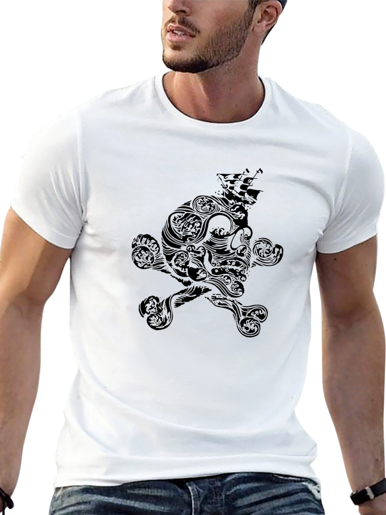 Skull & Ship Graphic Tee - Black