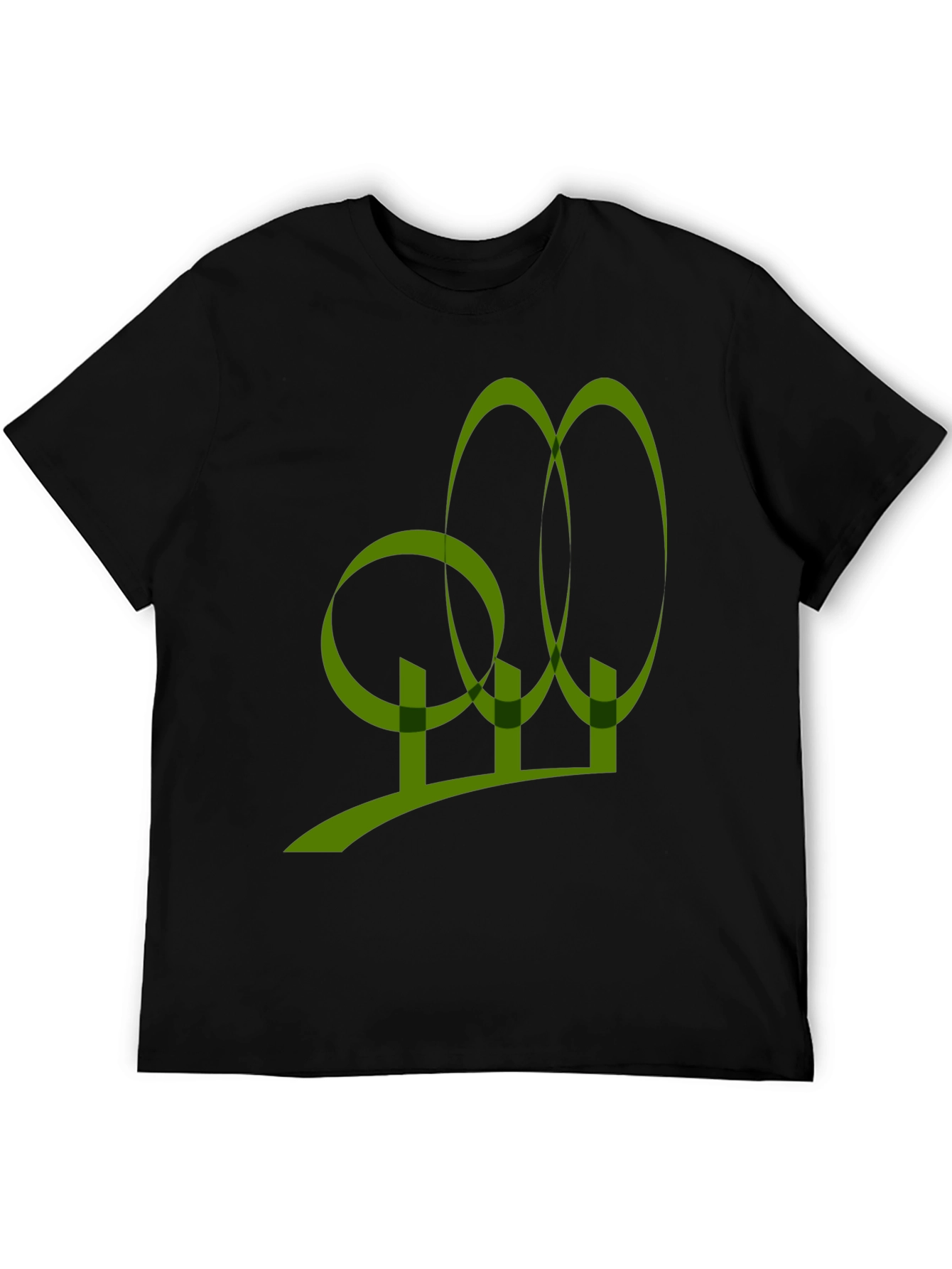 Abstract Olive Green Graphic Print Black T-Shirt