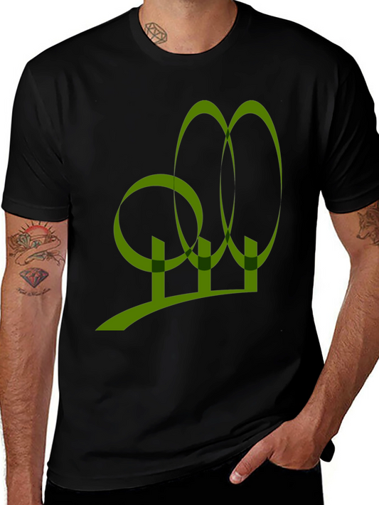 Abstract Olive Green Graphic Print Black T-Shirt
