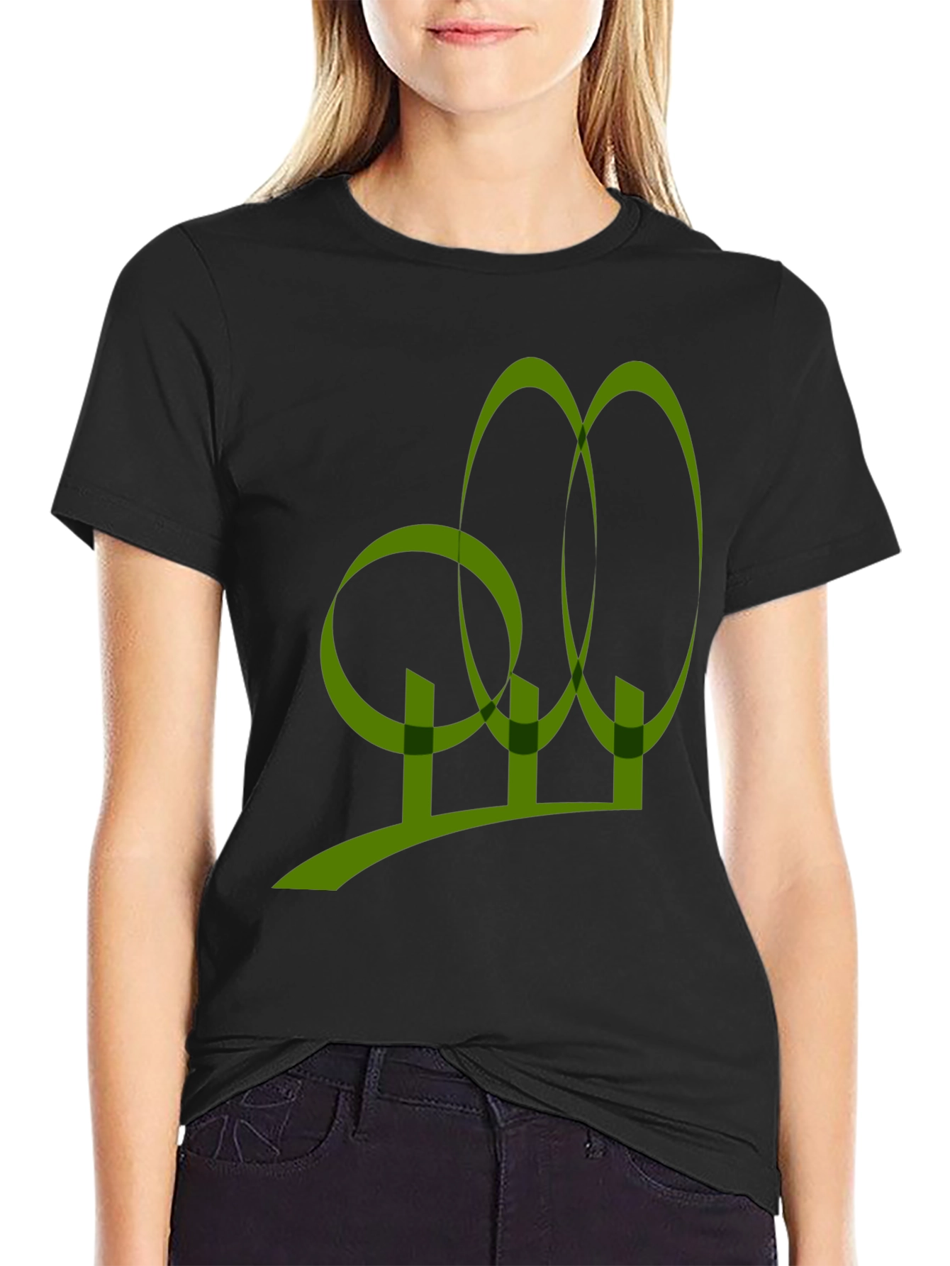 Abstract Olive Green Graphic Print Black T-Shirt