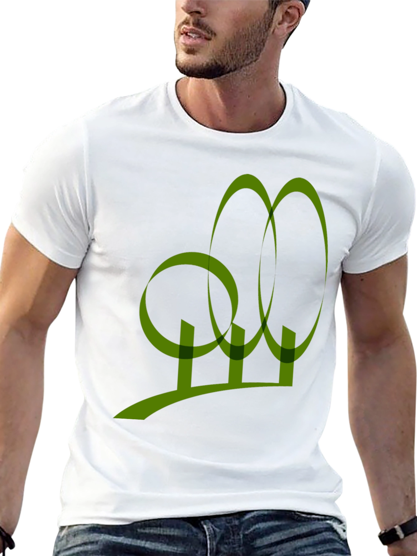 Abstract Olive Green Graphic Print Black T-Shirt