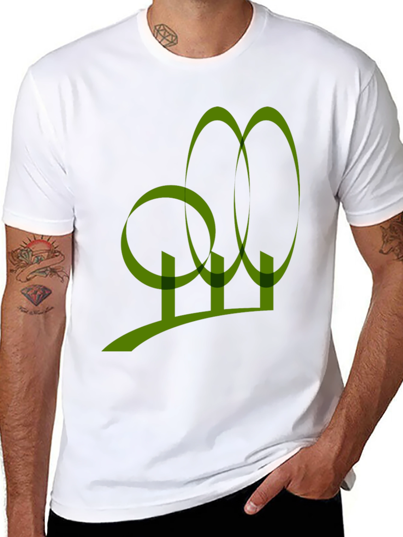 Abstract Olive Green Graphic Print Black T-Shirt