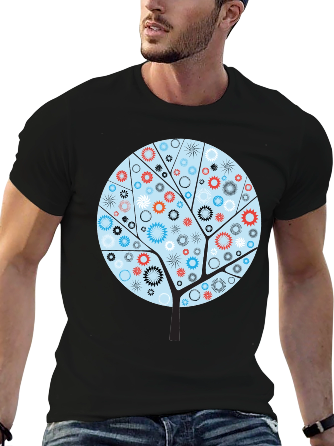 Abstract Floral Tree Graphic Tee - Modern Style