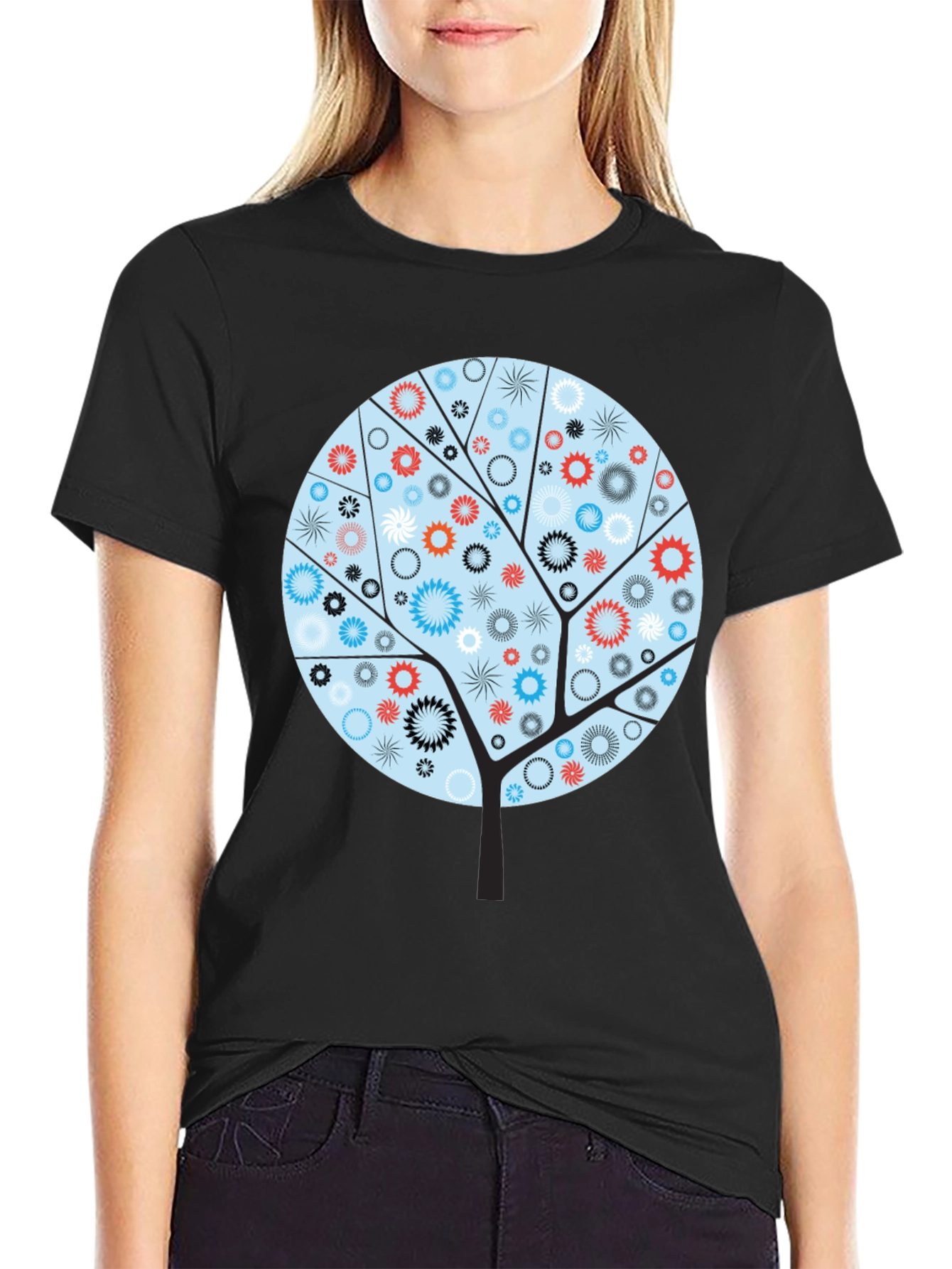 Abstract Floral Tree Graphic Tee - Modern Style