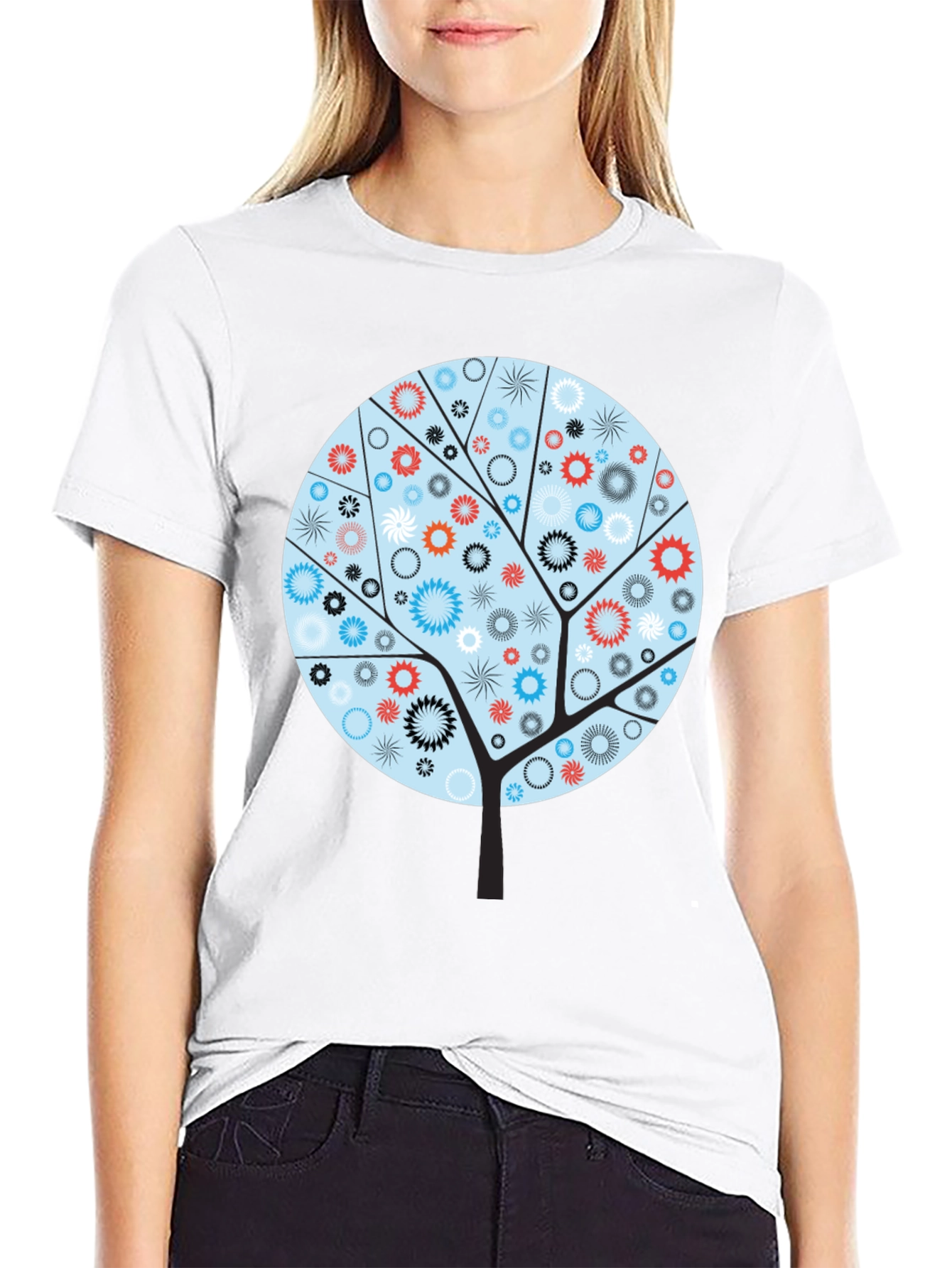 Abstract Floral Tree Graphic Tee - Modern Style