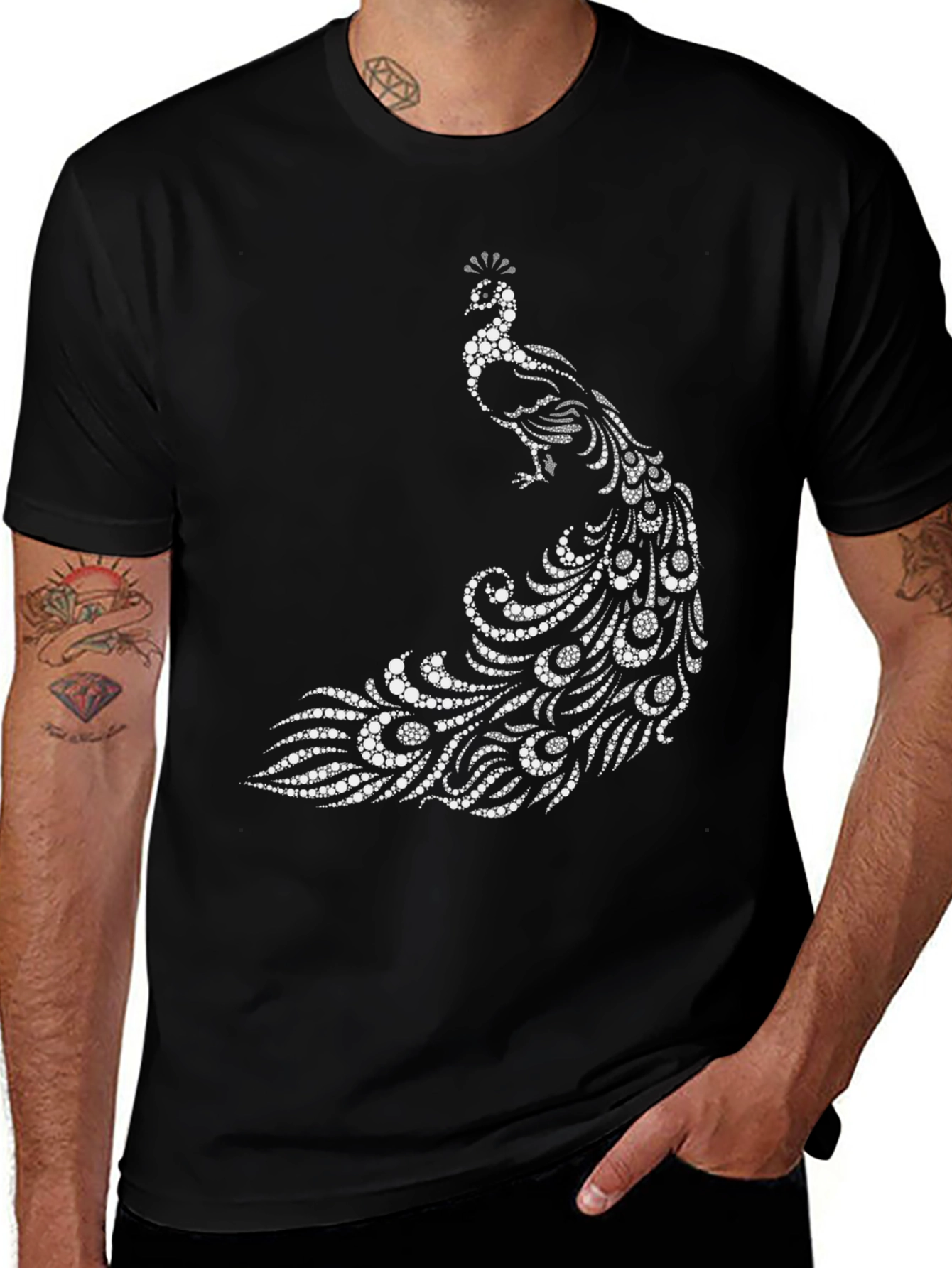 Peacock Graphic Tee - Stylish Black Cotton T-Shirt