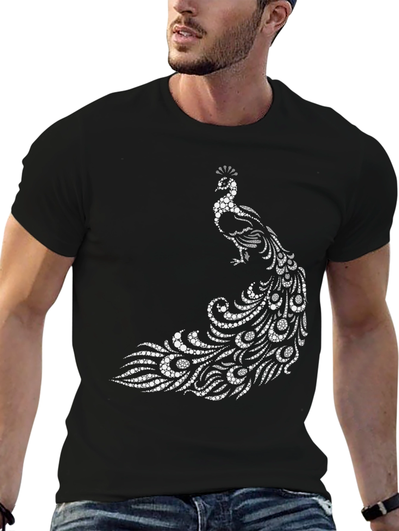 Peacock Graphic Tee - Stylish Black Cotton T-Shirt