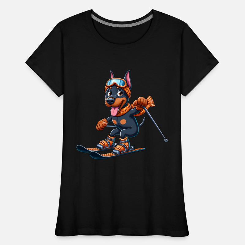 Doberman on Skis - Winter Vacation in Comic Style
