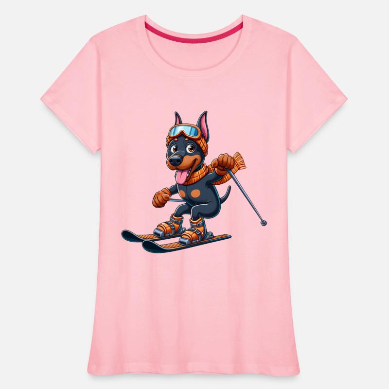 Doberman on Skis - Winter Vacation in Comic Style