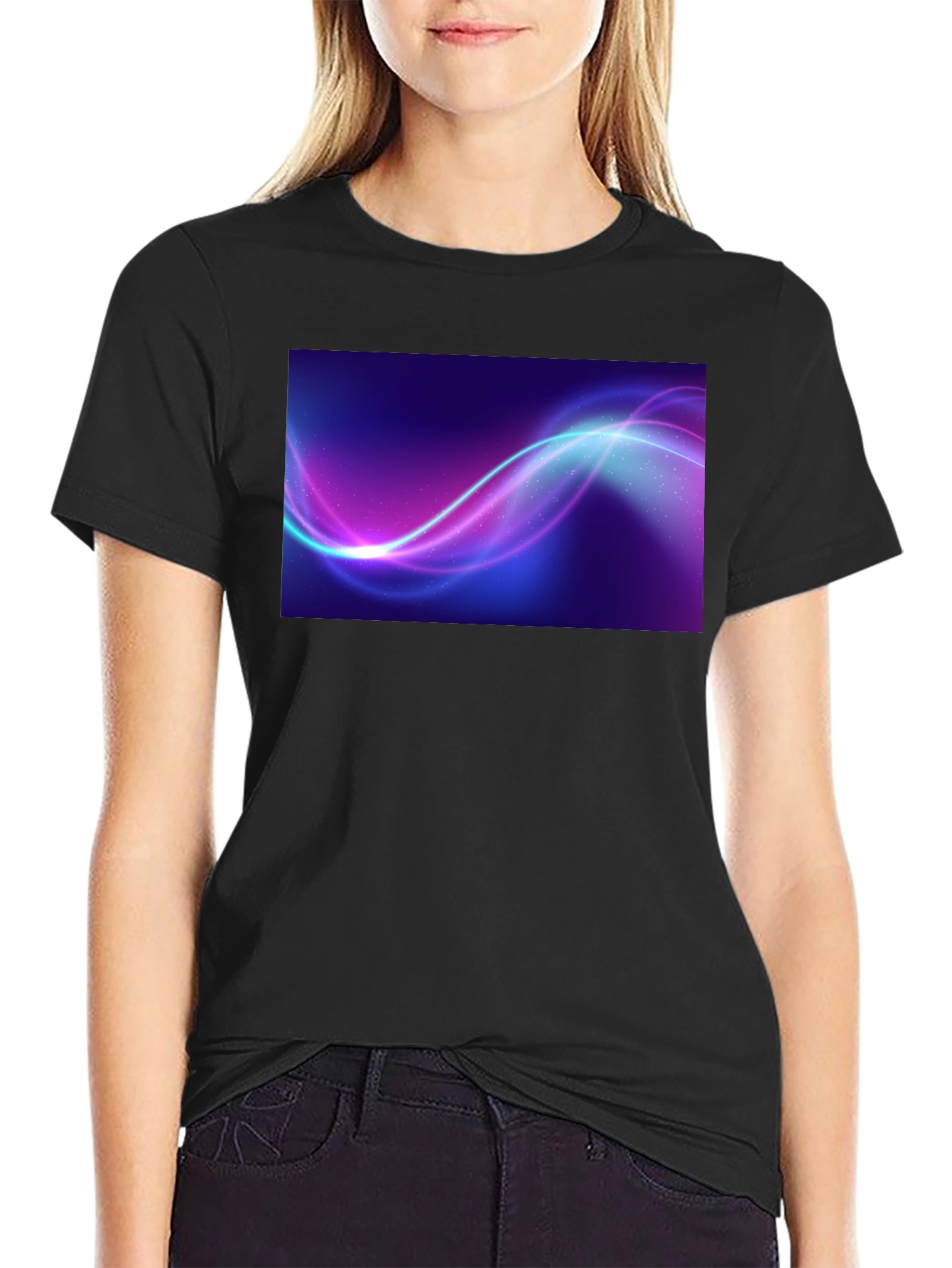 Abstract Wave Graphic Black T-Shirt
