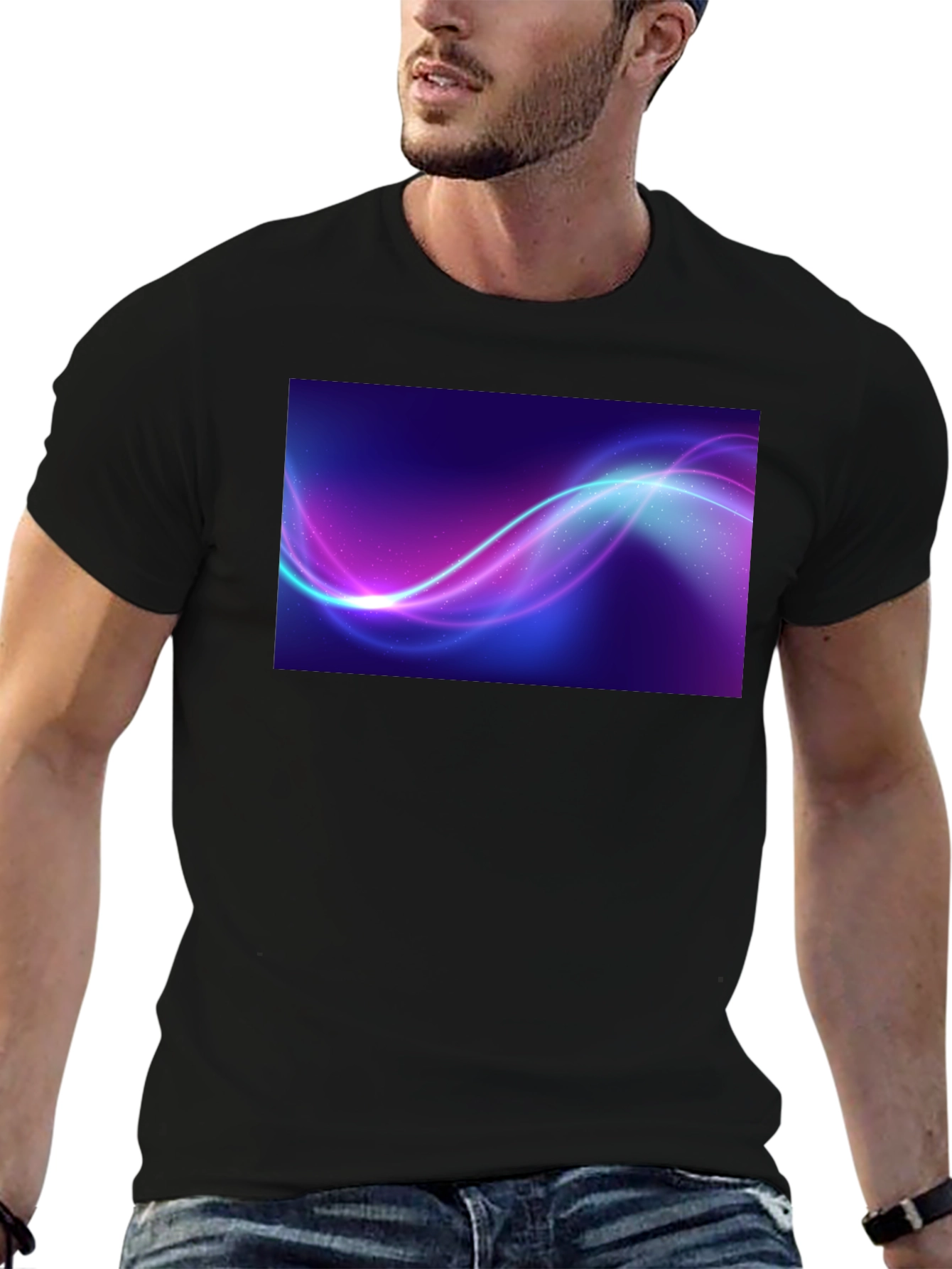 Abstract Wave Graphic Black T-Shirt