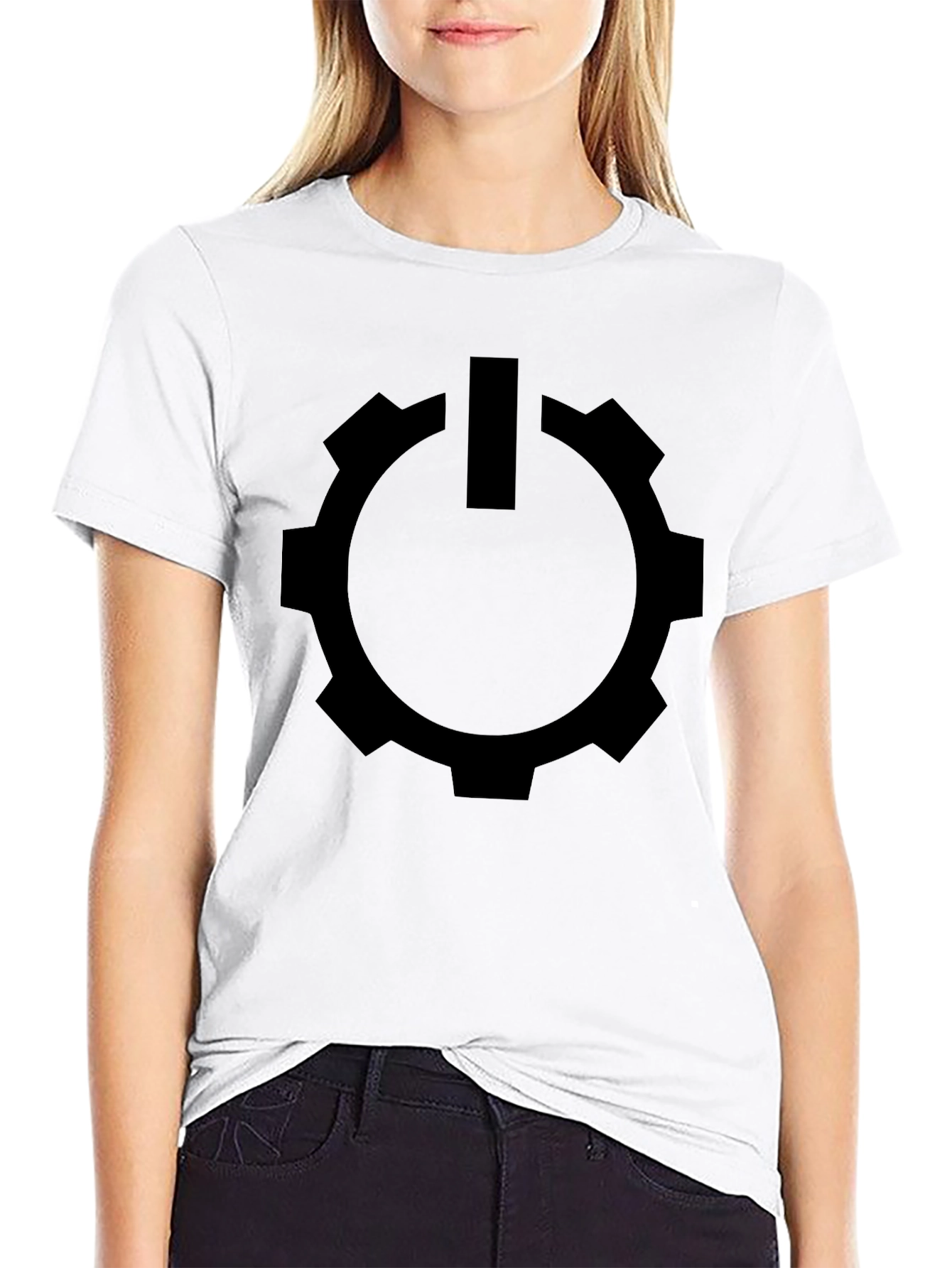 Gear Power Button Graphic Tee - Modern Black T-Shirt