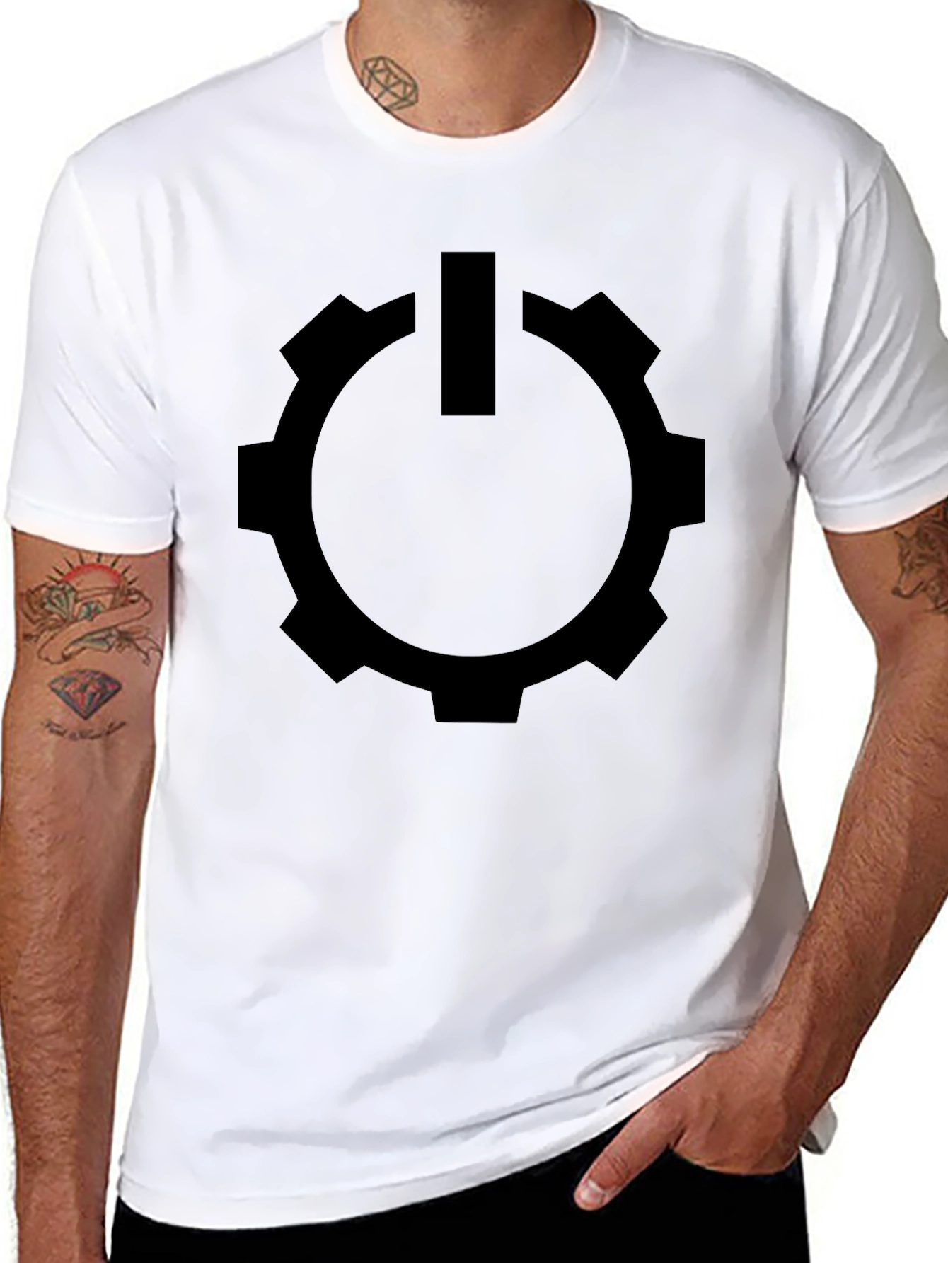 Gear Power Button Graphic Tee - Modern Black T-Shirt