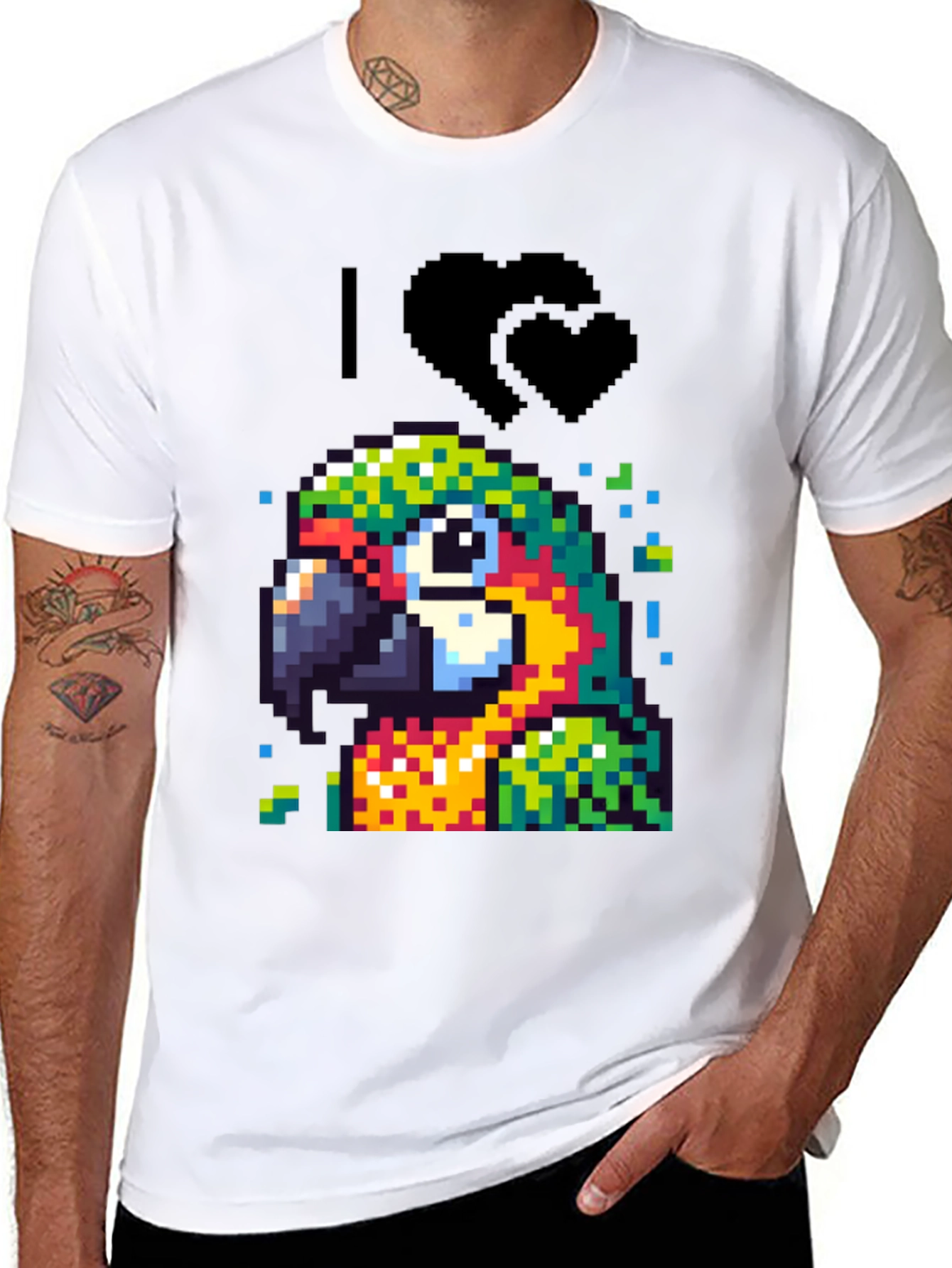 Pixelated Parrot Tee - I Heart Parrots Black T-Shirt