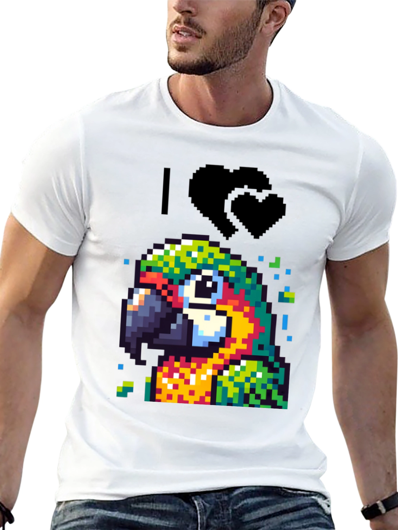Pixelated Parrot Tee - I Heart Parrots Black T-Shirt