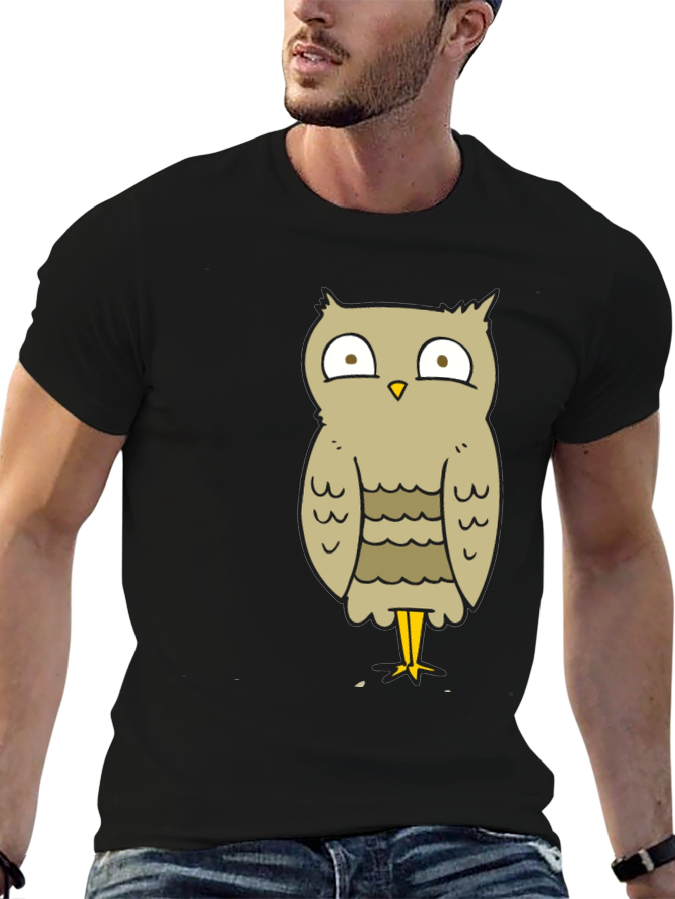 Funny Owl Cartoon T-Shirt - Unisex Black Tee