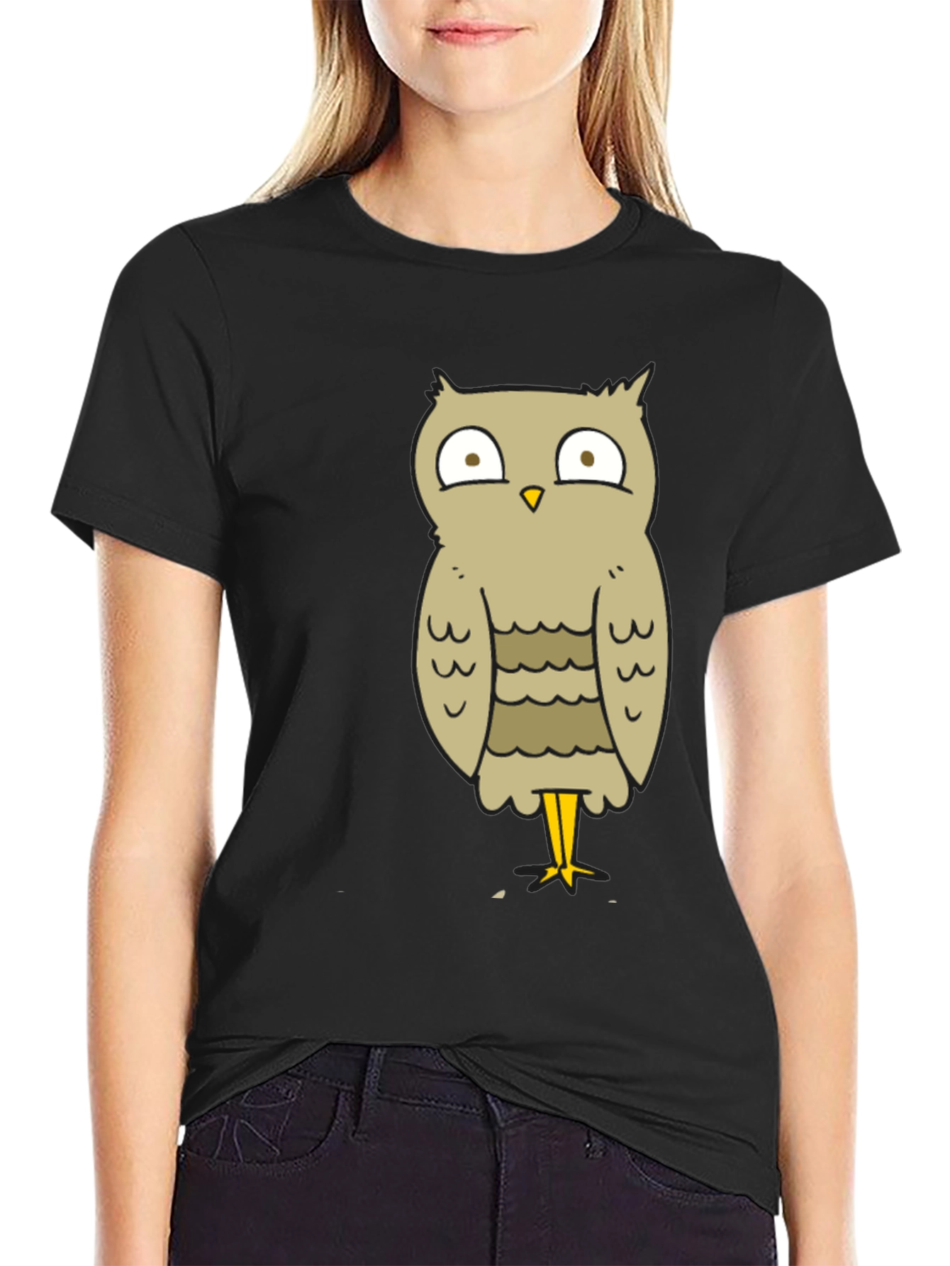 Funny Owl Cartoon T-Shirt - Unisex Black Tee
