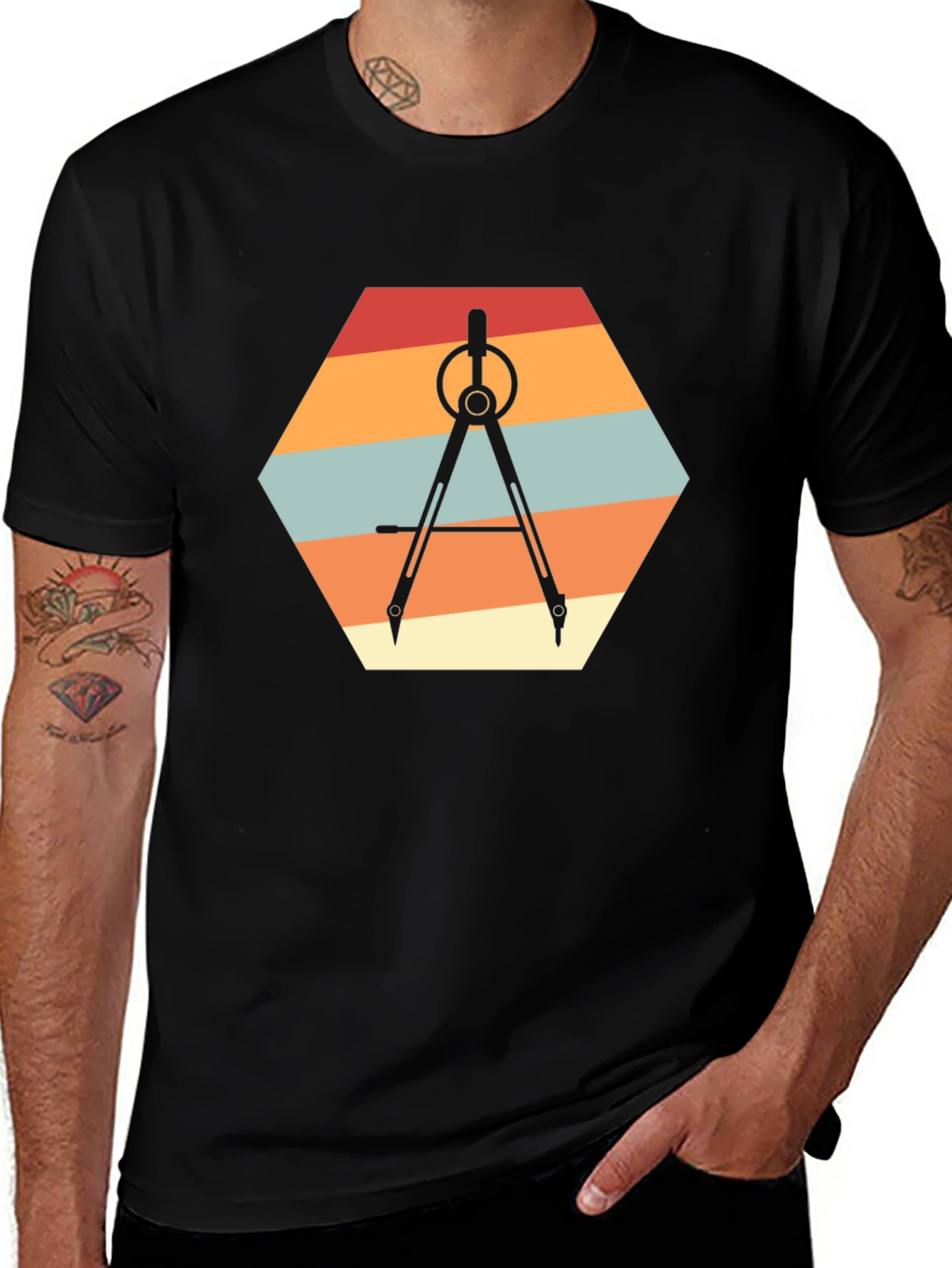 Geometric Compass Graphic Tee - Retro Design