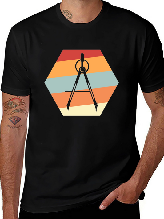 Geometric Compass Graphic Tee - Retro Design