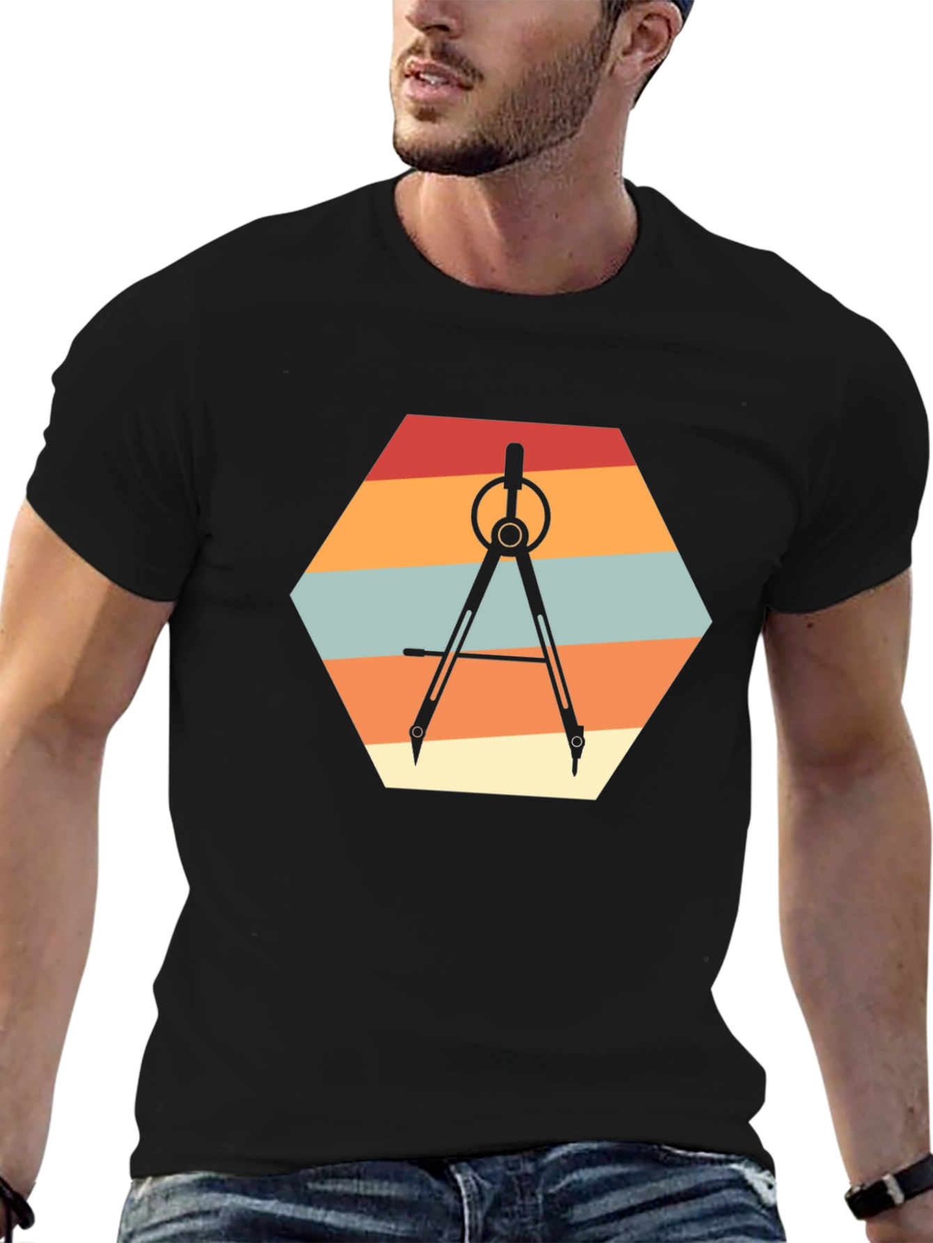 Geometric Compass Graphic Tee - Retro Design