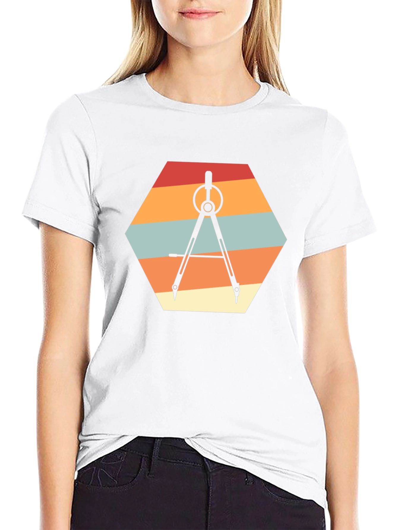 Geometric Compass Graphic Tee - Retro Design