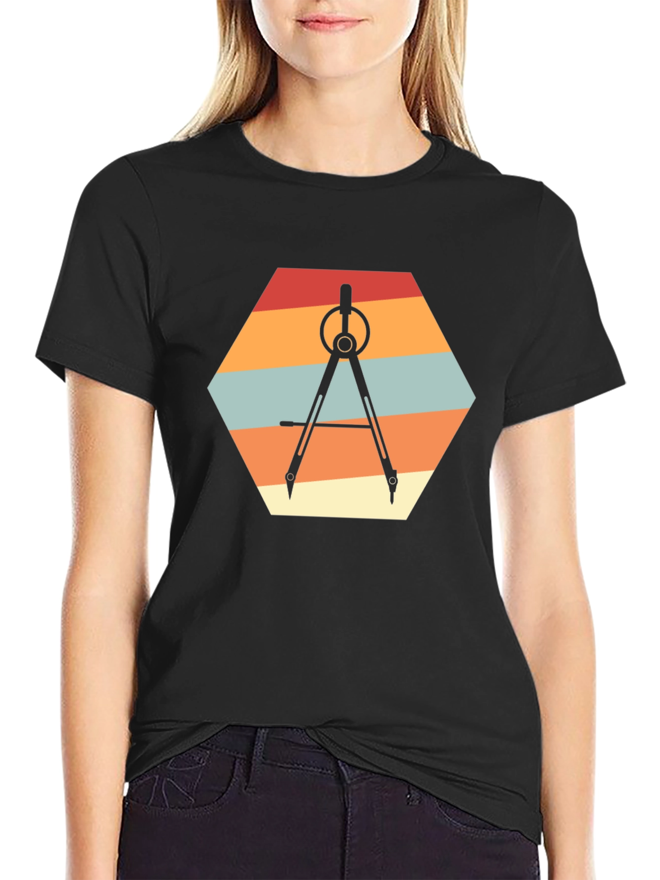 Geometric Compass Graphic Tee - Retro Design