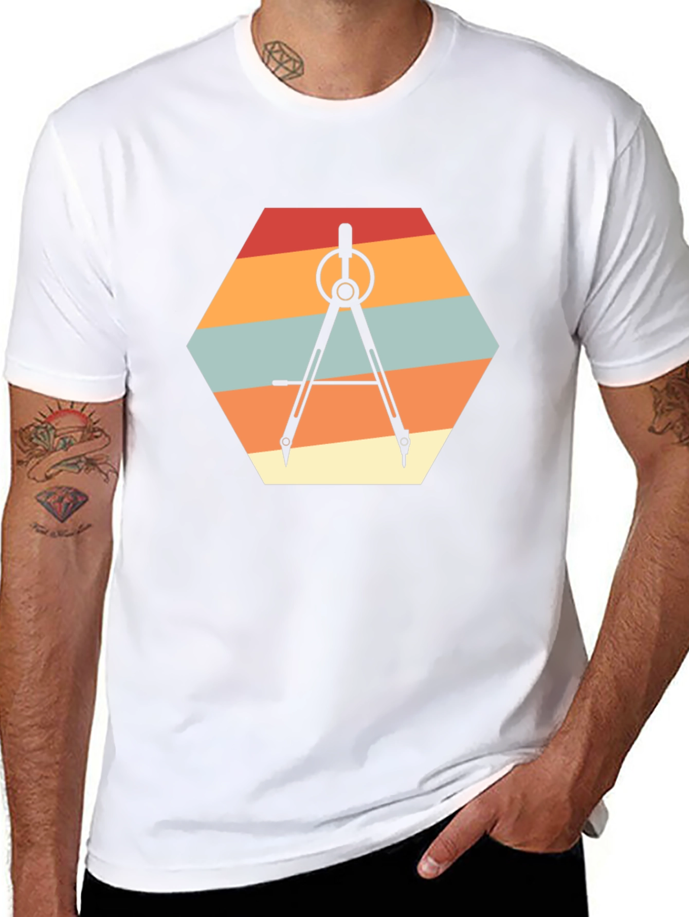 Geometric Compass Graphic Tee - Retro Design