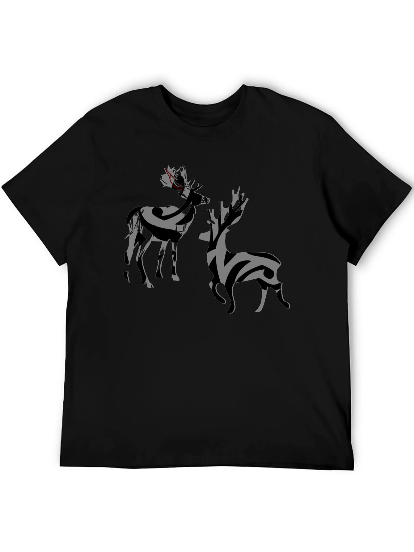 Abstract Deer Graphic Tee - Stylish Black T-Shirt