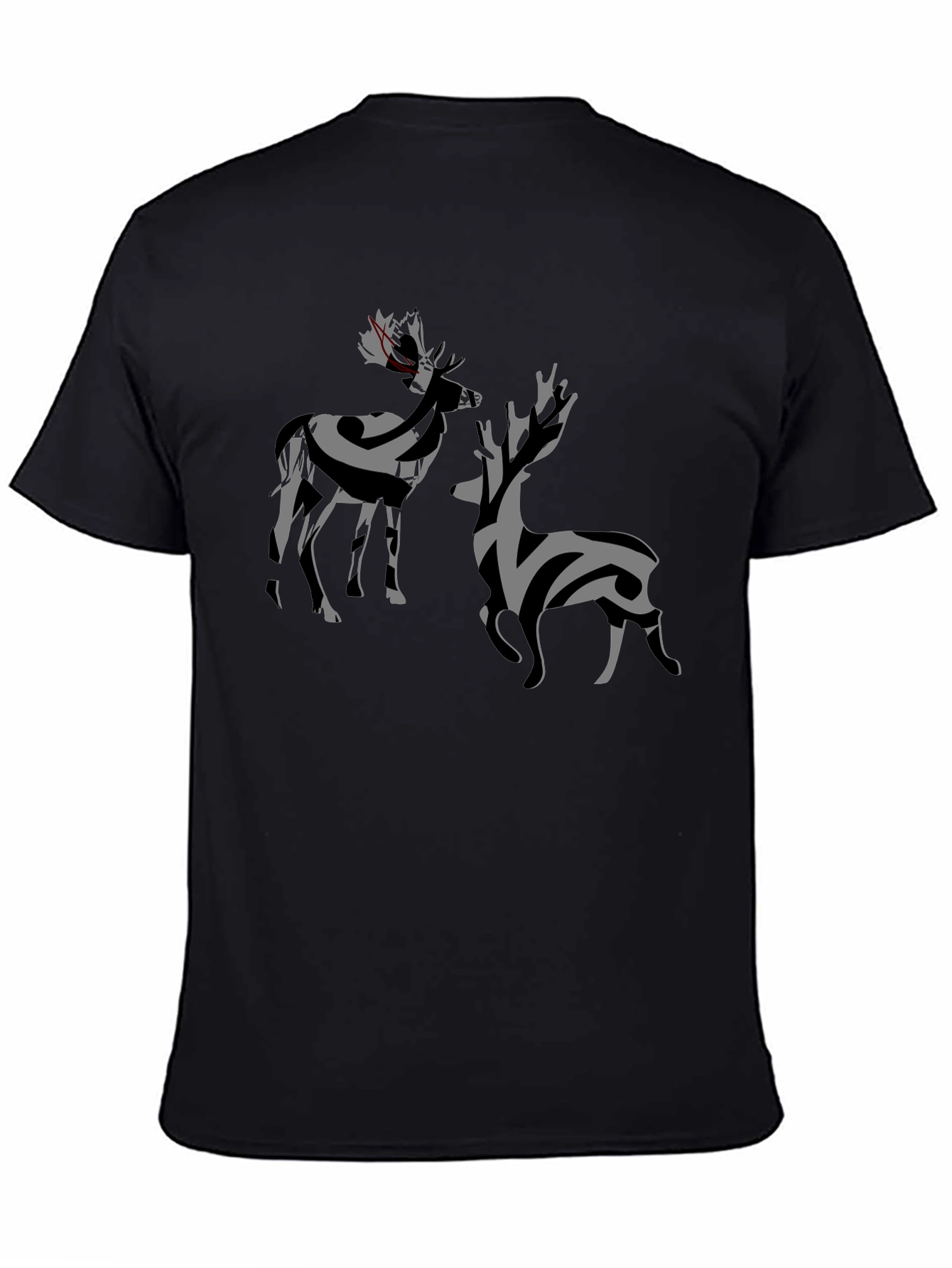 Abstract Deer Graphic Tee - Stylish Black T-Shirt