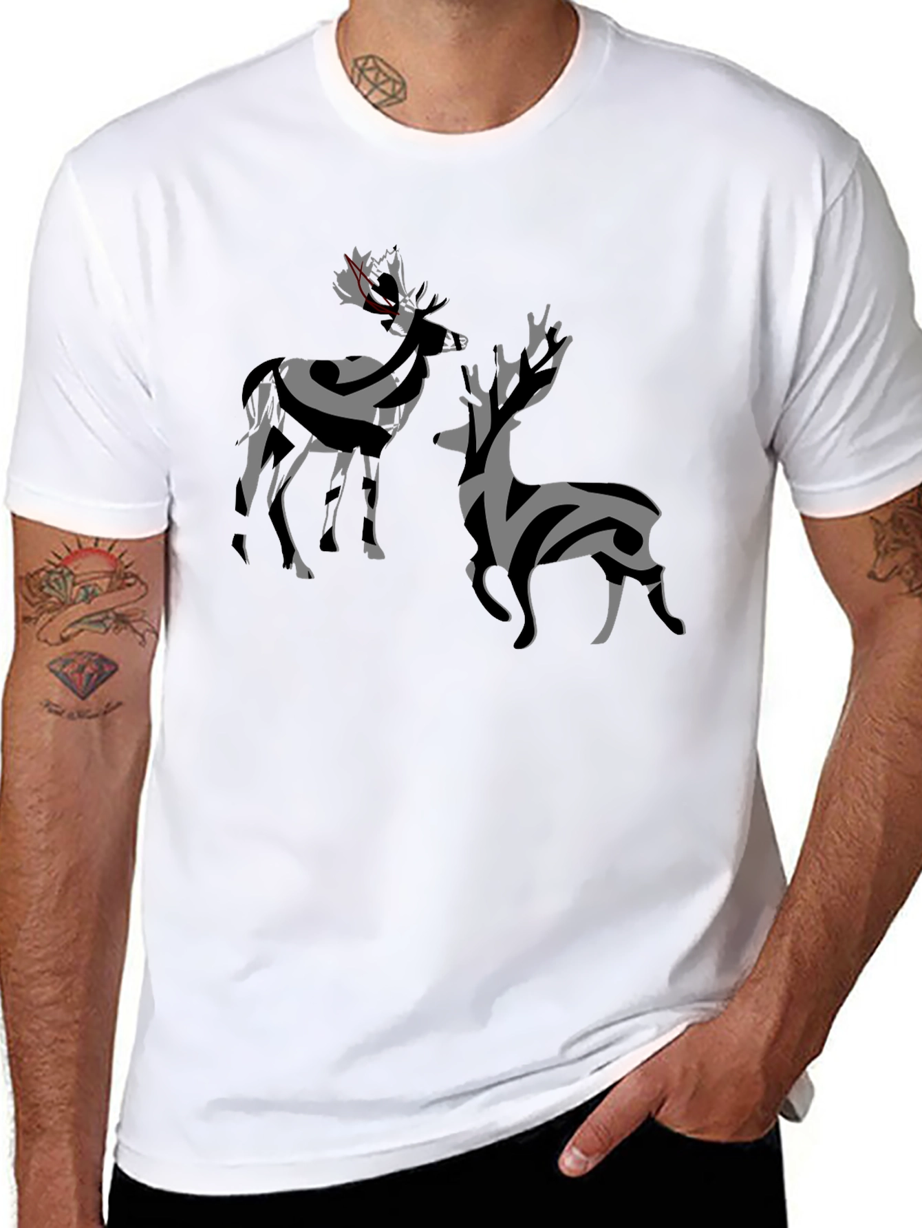 Abstract Deer Graphic Tee - Stylish Black T-Shirt