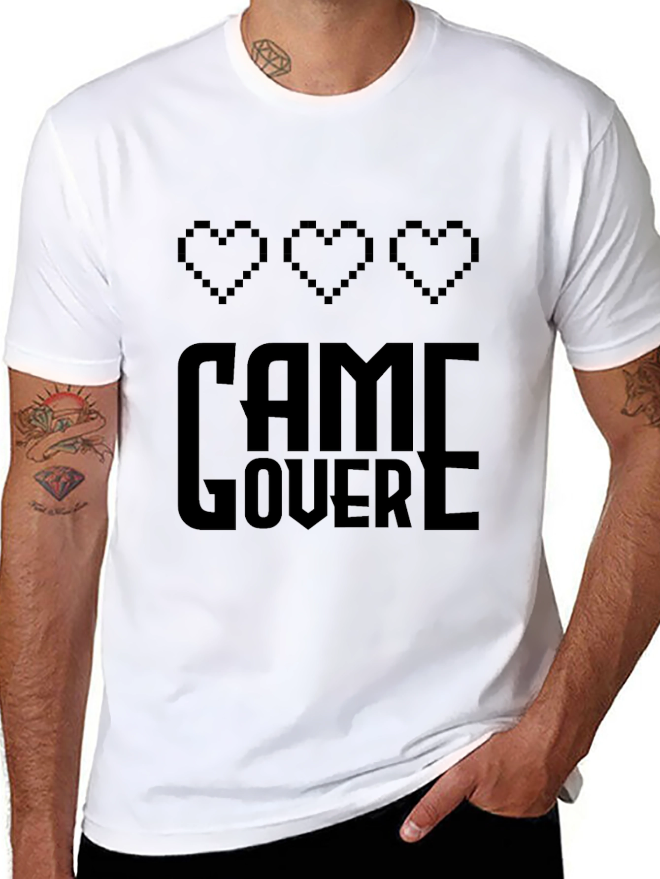 Game Over Pixel Heart Gamer T-Shirt - Black