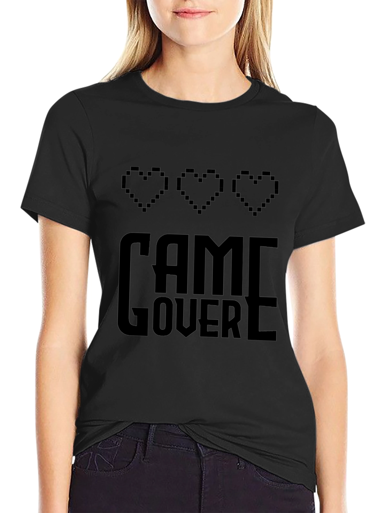 Game Over Pixel Heart Gamer T-Shirt - Black