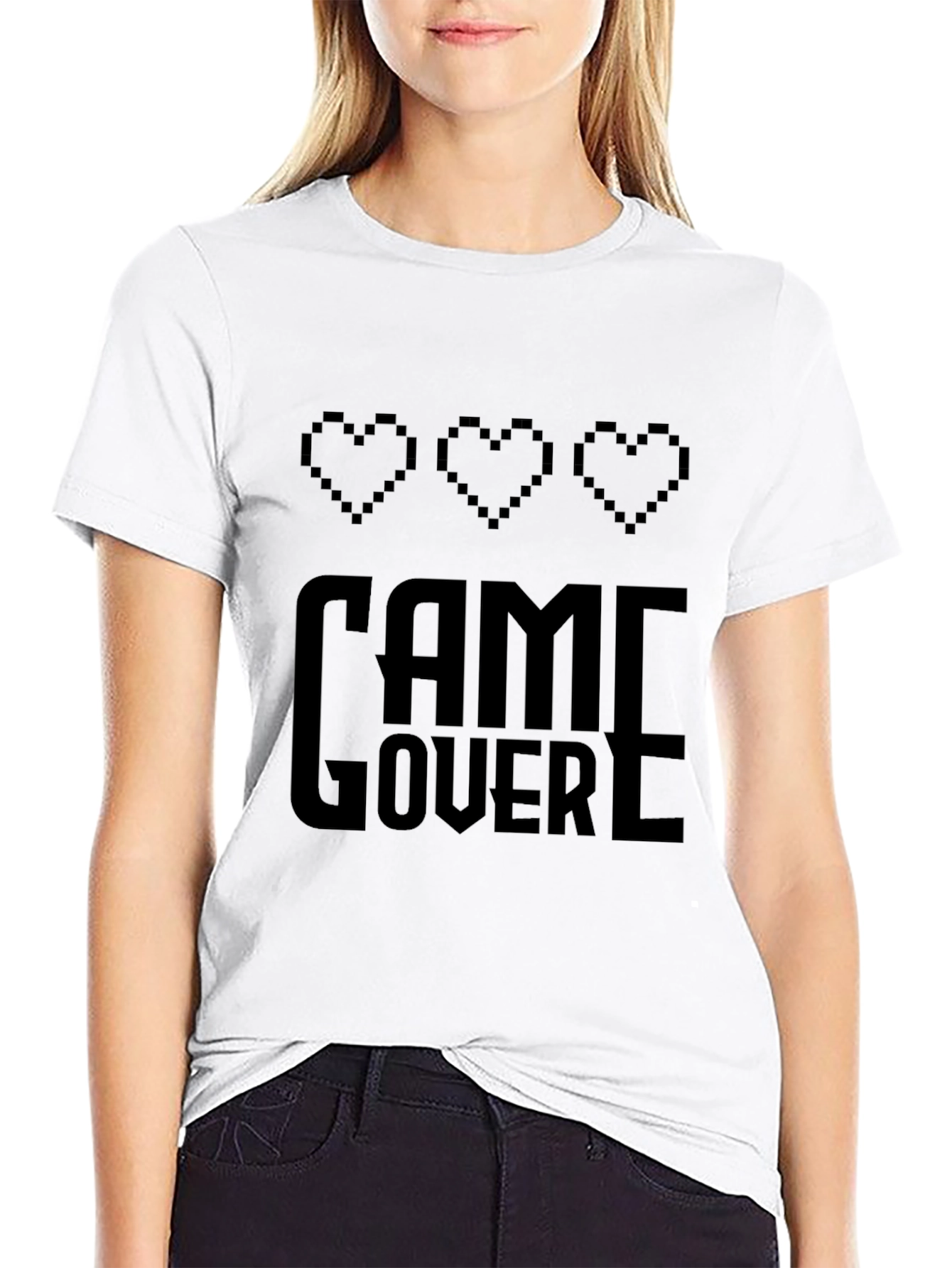 Game Over Pixel Heart Gamer T-Shirt - Black