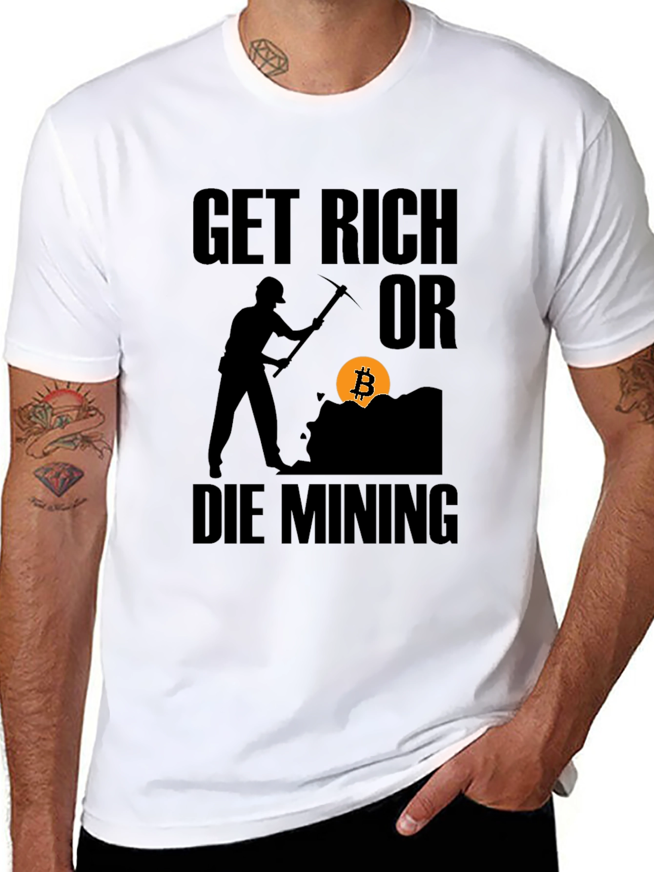 Get Rich or Die Mining Bitcoin Black T-Shirt