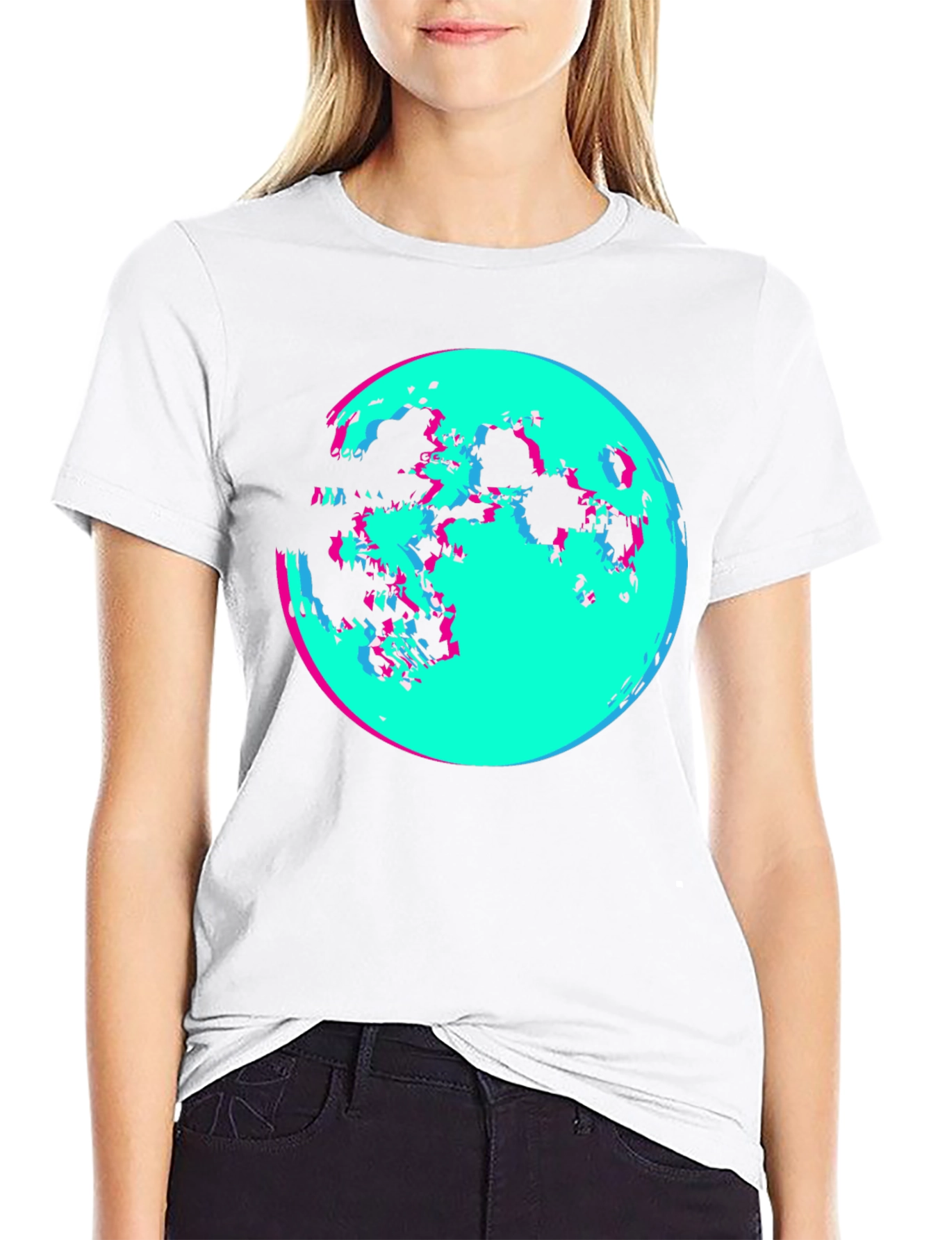 Vaporwave Moon Graphic Tee - Black Cotton Shirt