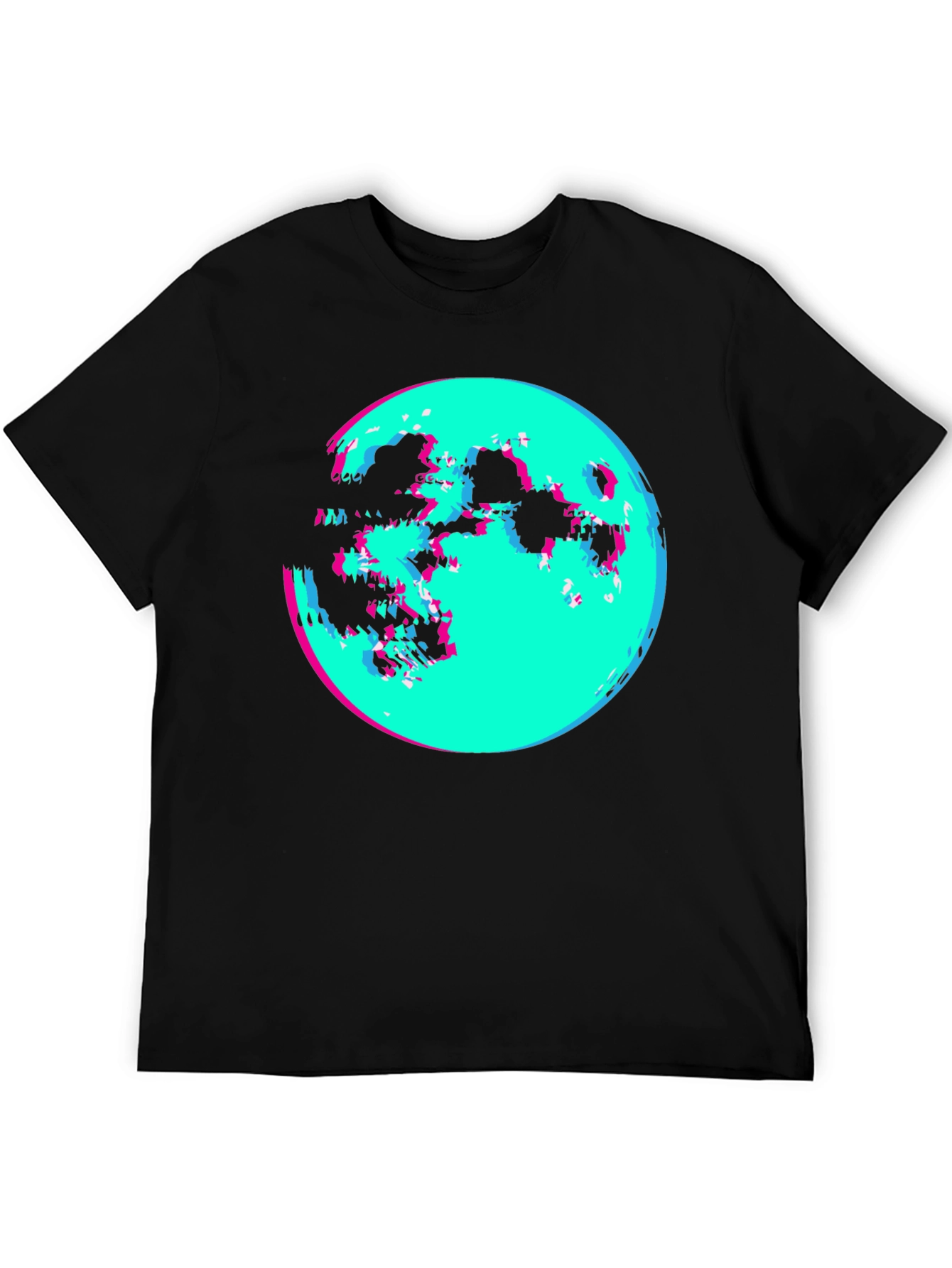Vaporwave Moon Graphic Tee - Black Cotton Shirt