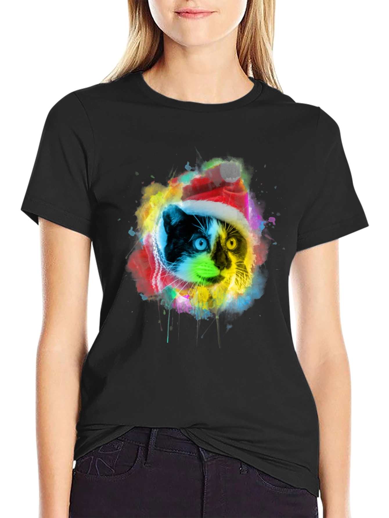 Colorful Cat Christmas T-Shirt