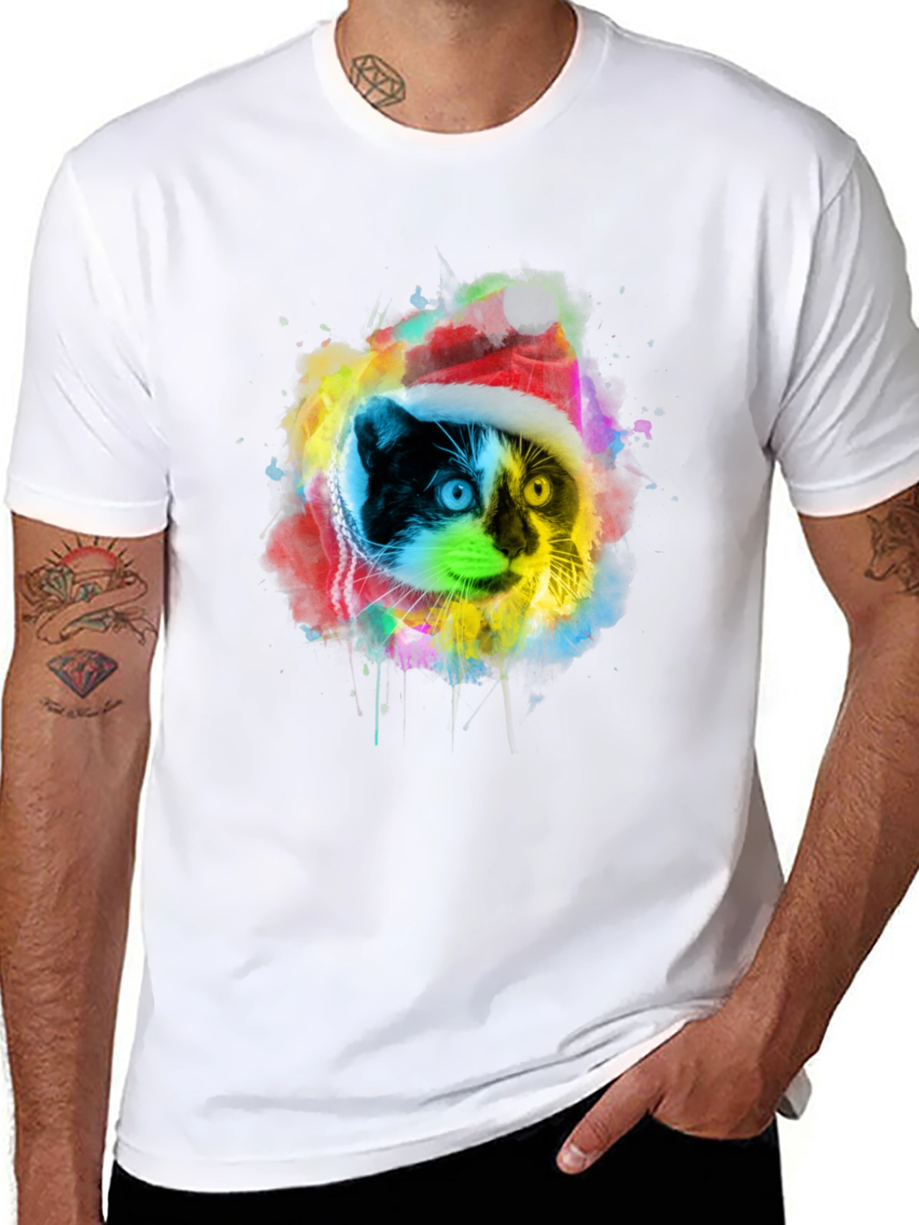 Colorful Cat Christmas T-Shirt