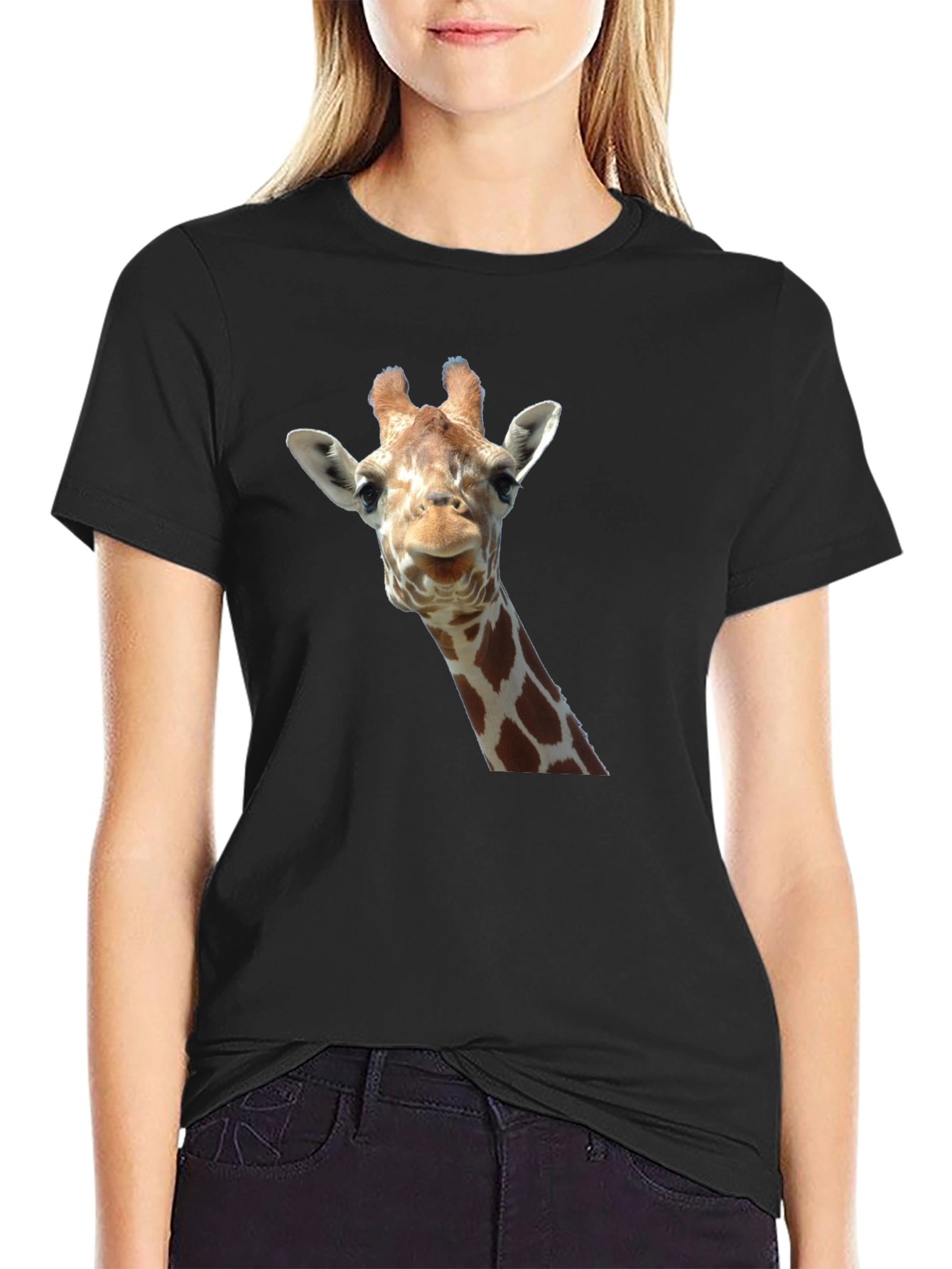 Giraffe Head Graphic Print Black T-Shirt