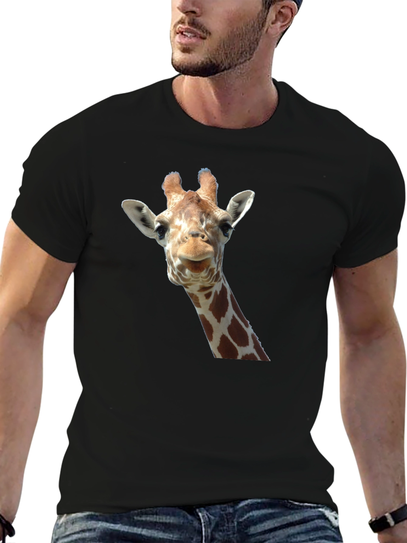 Giraffe Head Graphic Print Black T-Shirt