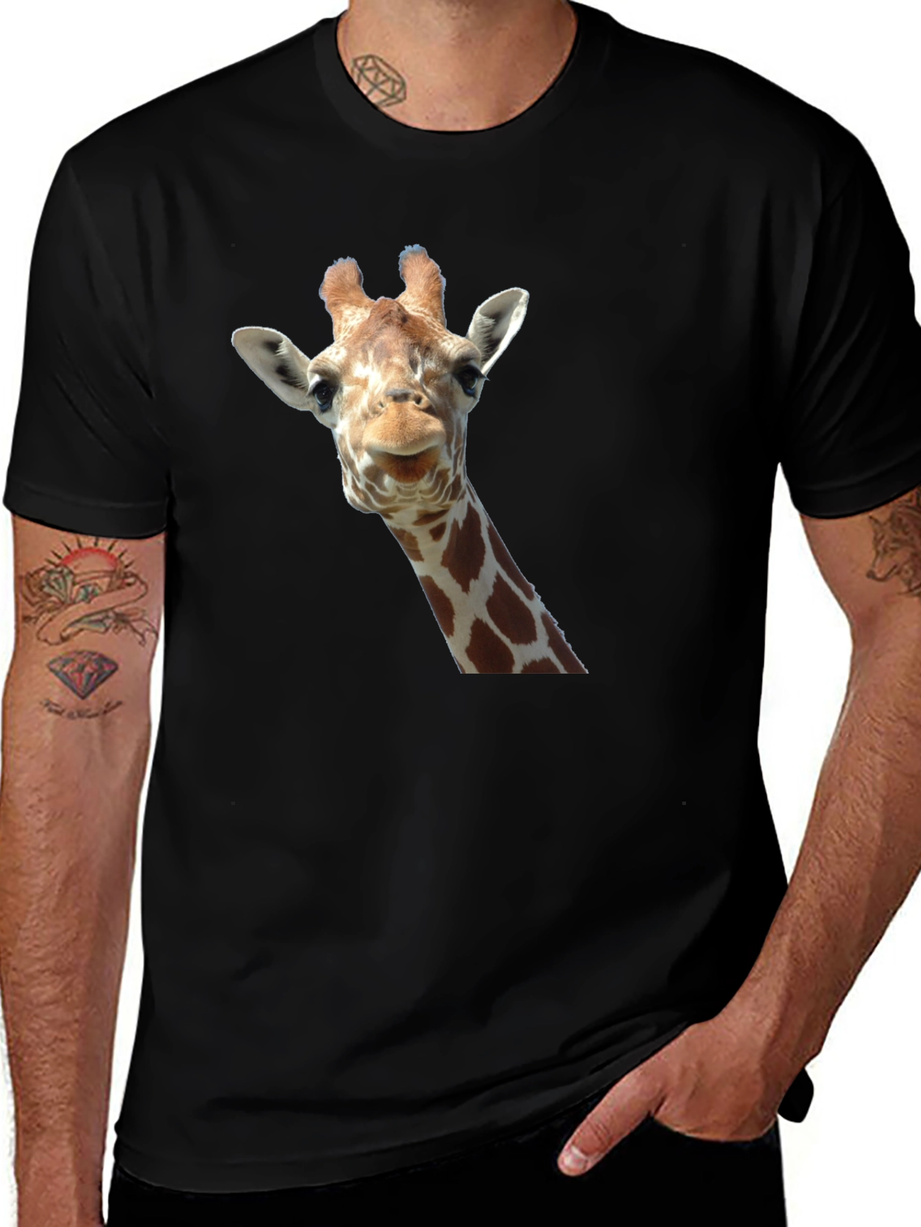 Giraffe Head Graphic Print Black T-Shirt