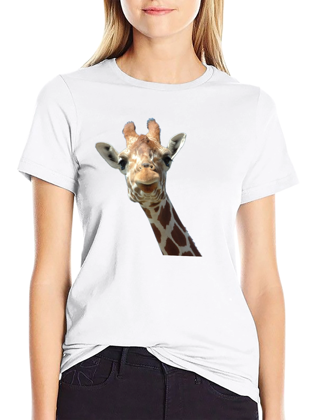 Giraffe Head Graphic Print Black T-Shirt