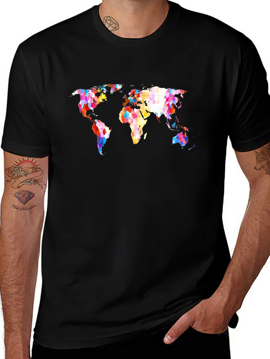Abstract World Map Graphic Tee - Black Unisex T-Shirt