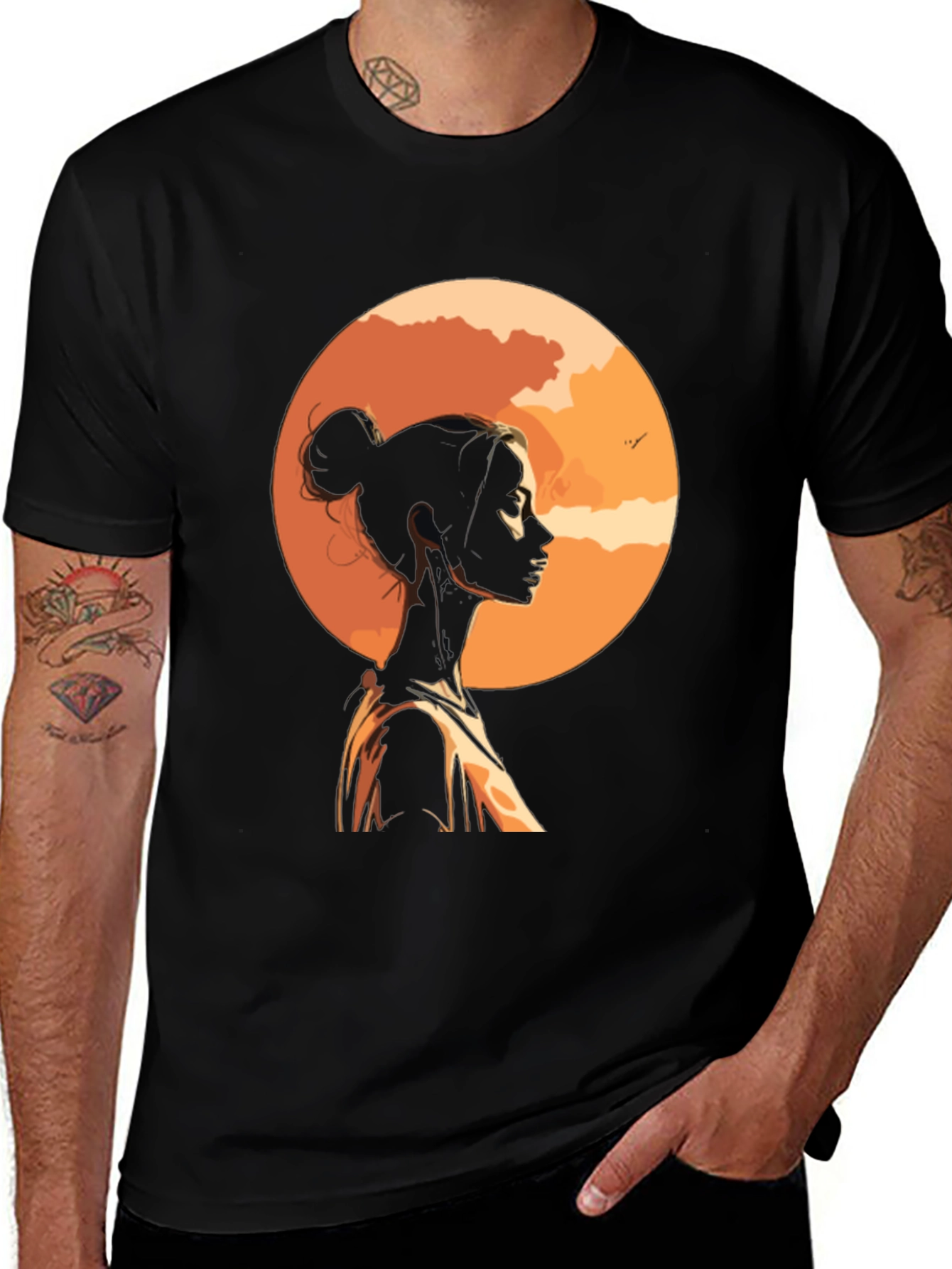 Sunset Silhouette Graphic Tee - Stylish Black T-Shirt