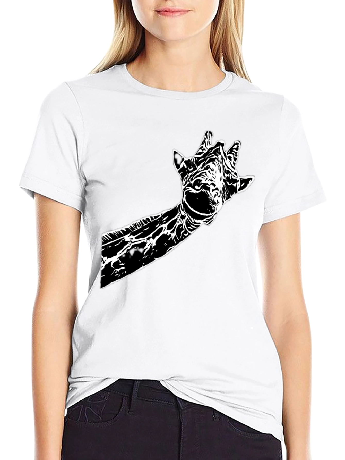 Giraffe Graphic Tee - Stylish Black Cotton T-Shirt