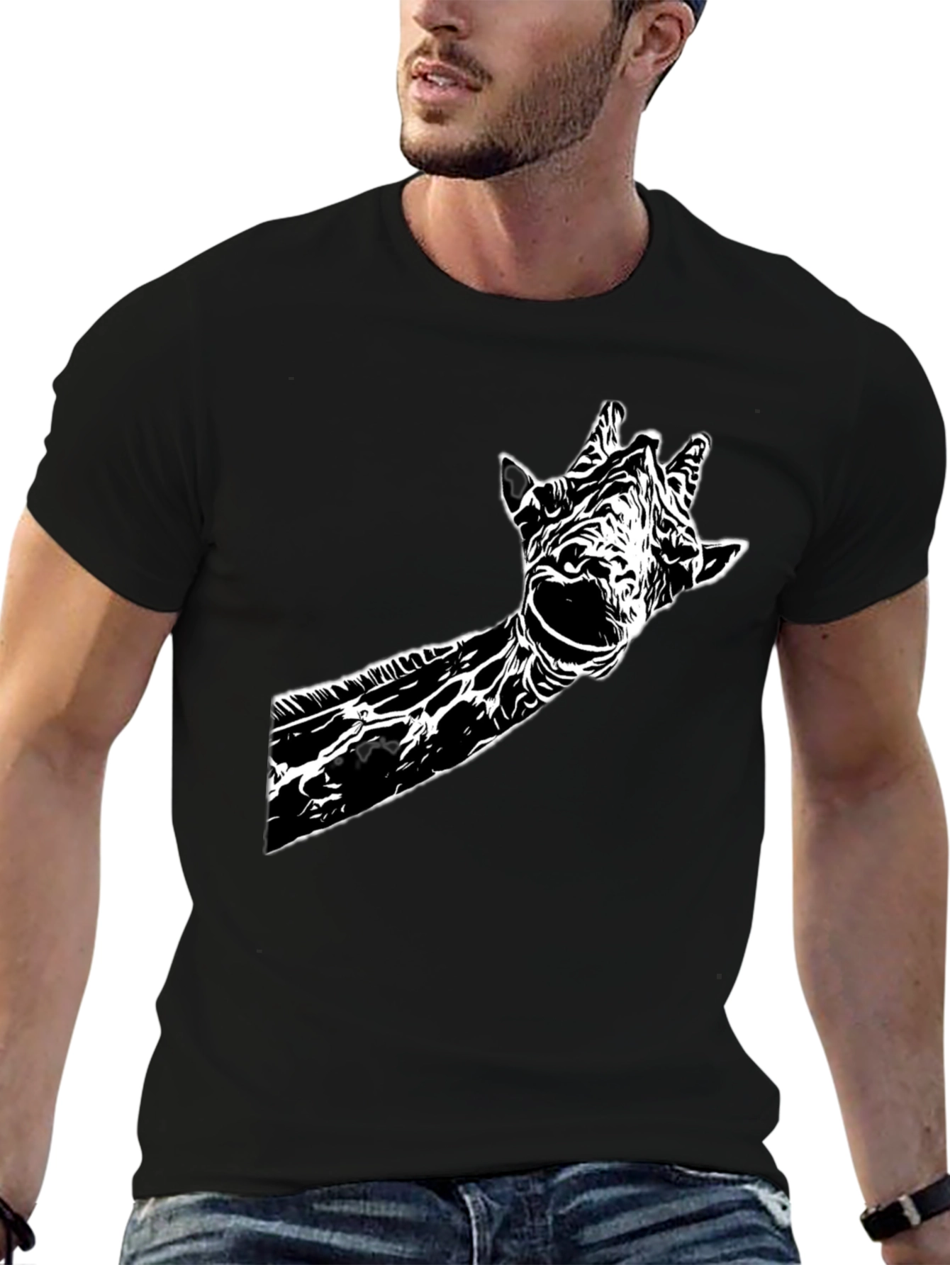 Giraffe Graphic Tee - Stylish Black Cotton T-Shirt