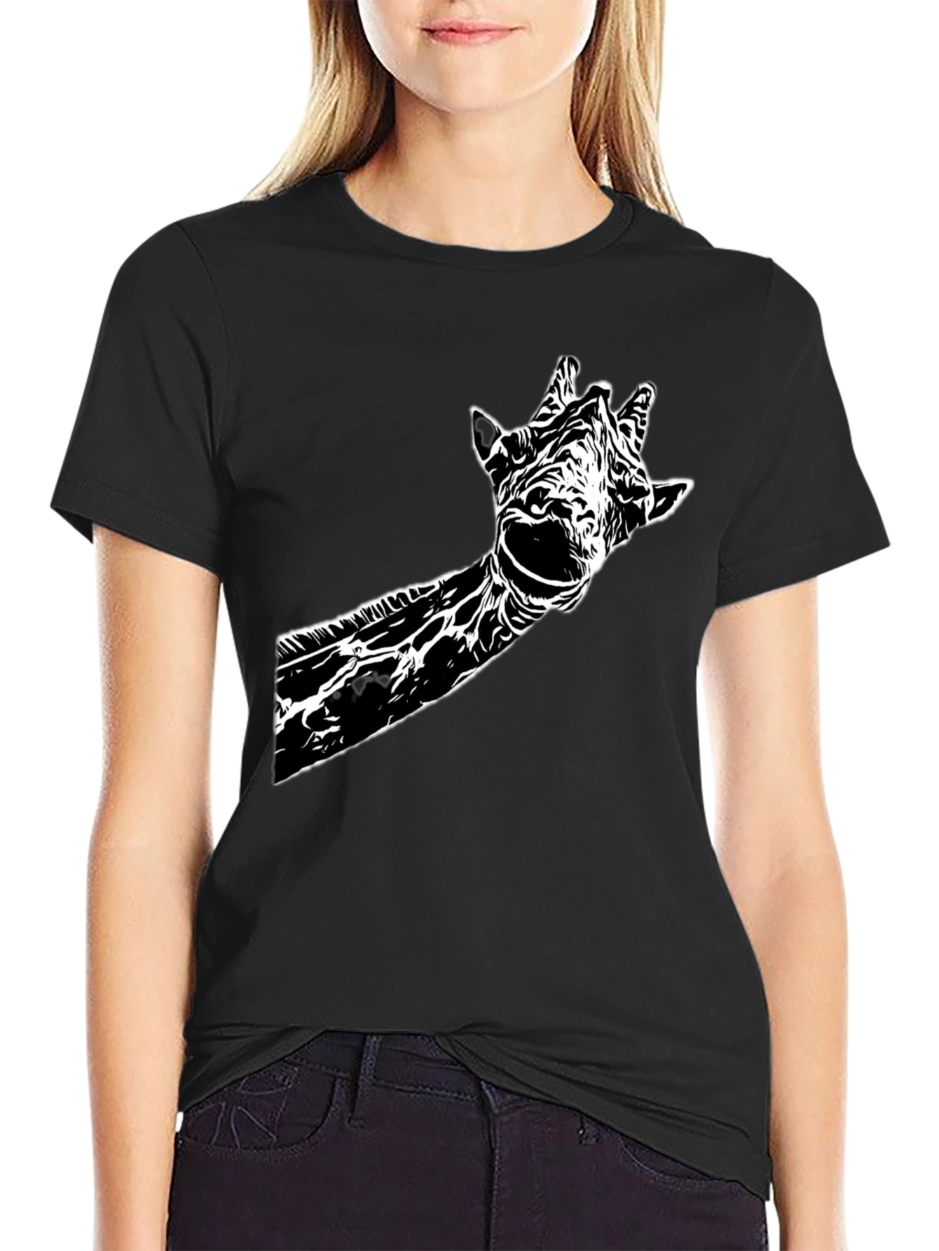 Giraffe Graphic Tee - Stylish Black Cotton T-Shirt